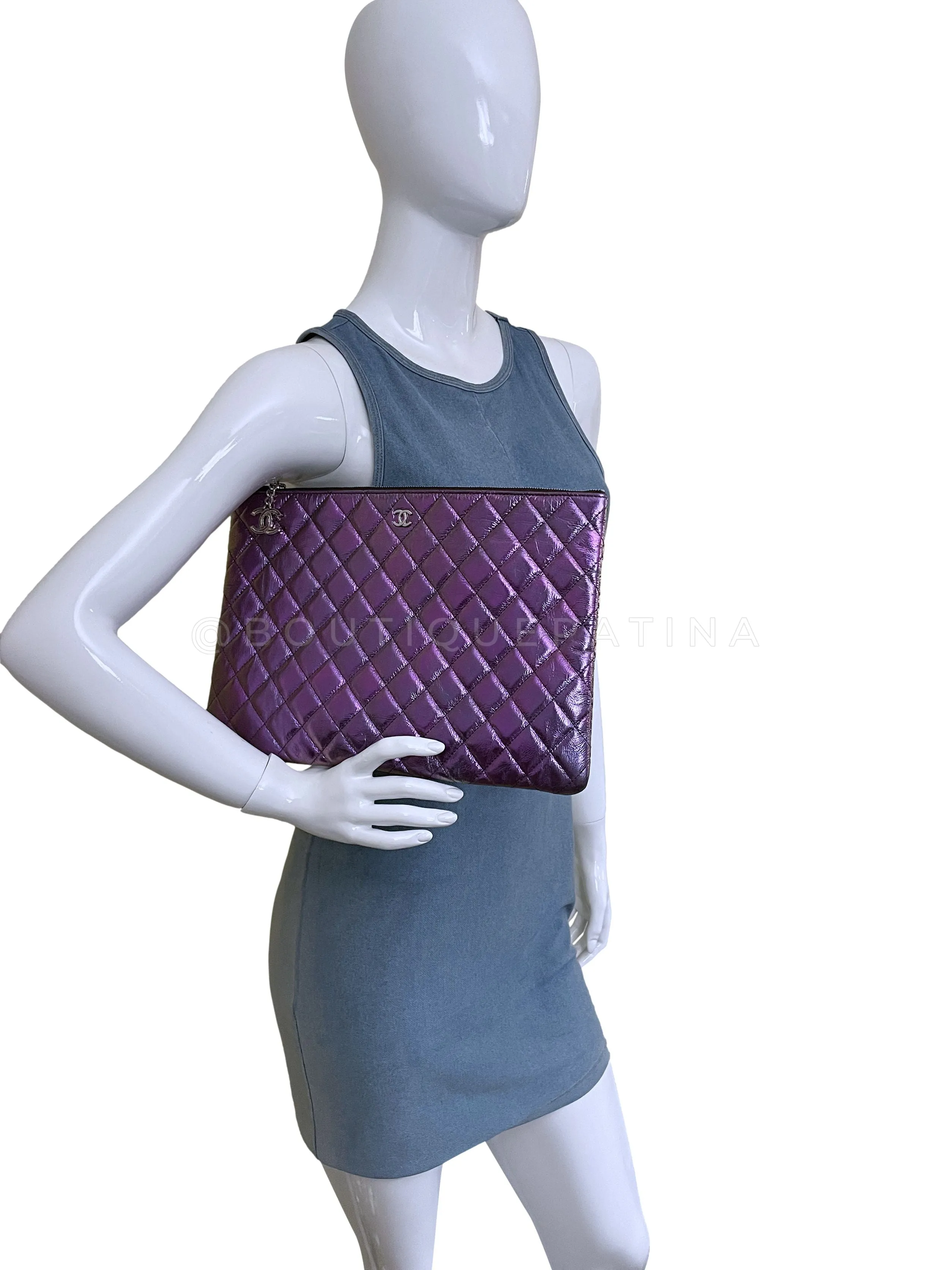 19S Chanel Purple Violet O Case Clutch Bag SHW