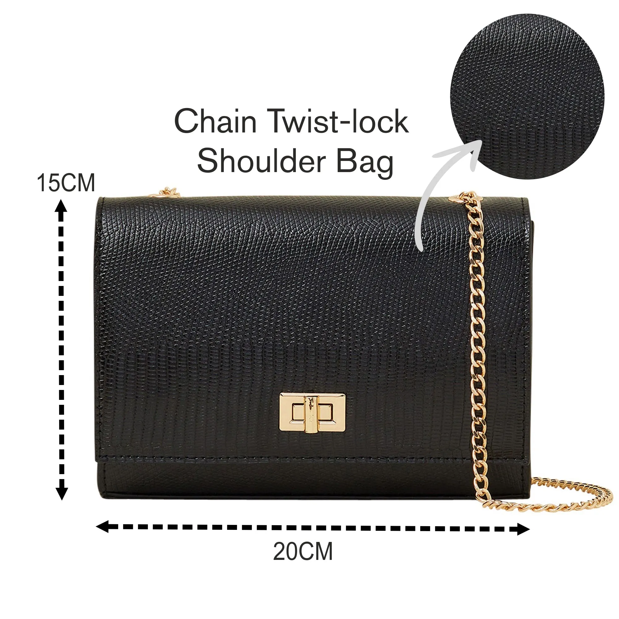 Accessorize London Women's Black Chain Twist-Lock Shoulder Bag