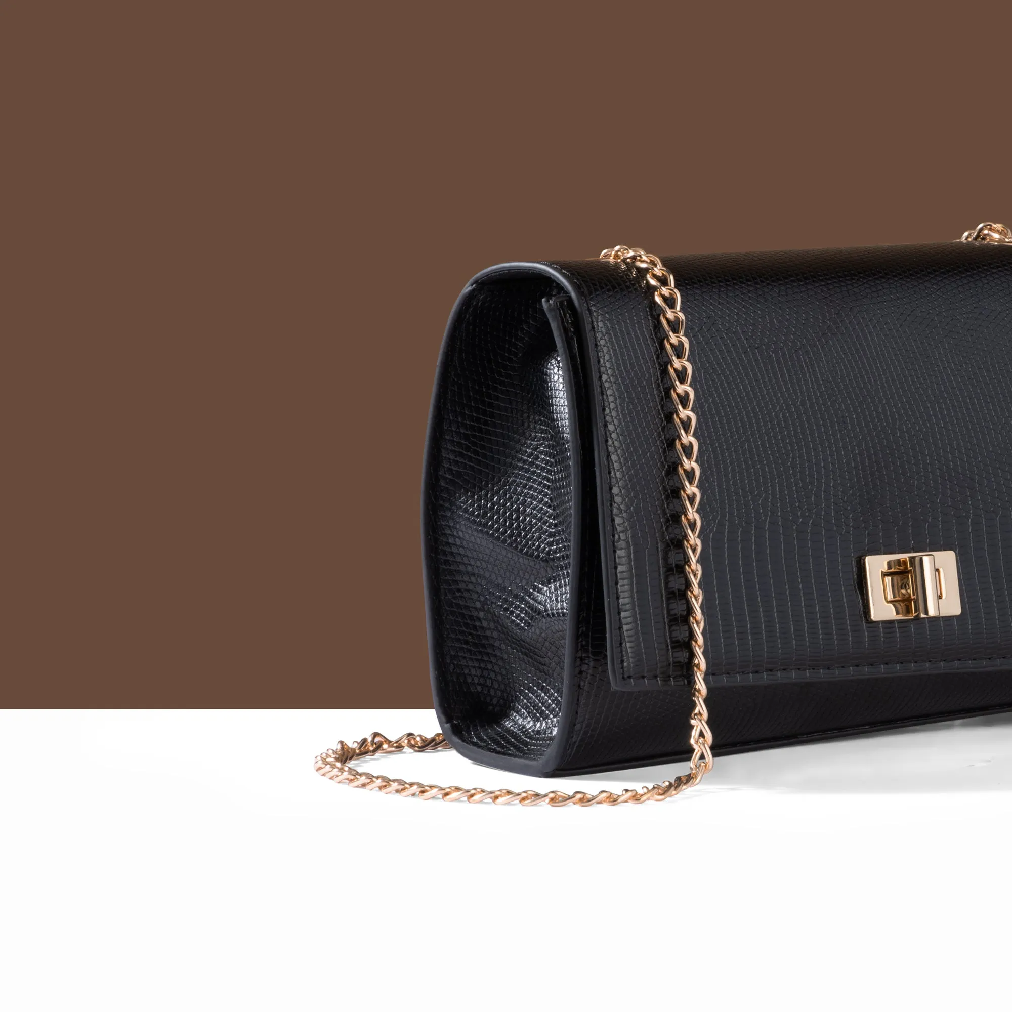 Accessorize London Women's Black Chain Twist-Lock Shoulder Bag
