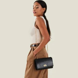 Accessorize London Women's Black Chain Twist-Lock Shoulder Bag