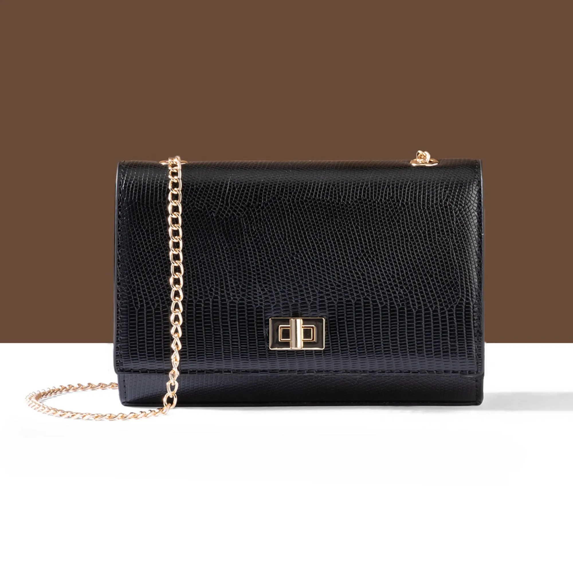 Accessorize London Women's Black Chain Twist-Lock Shoulder Bag