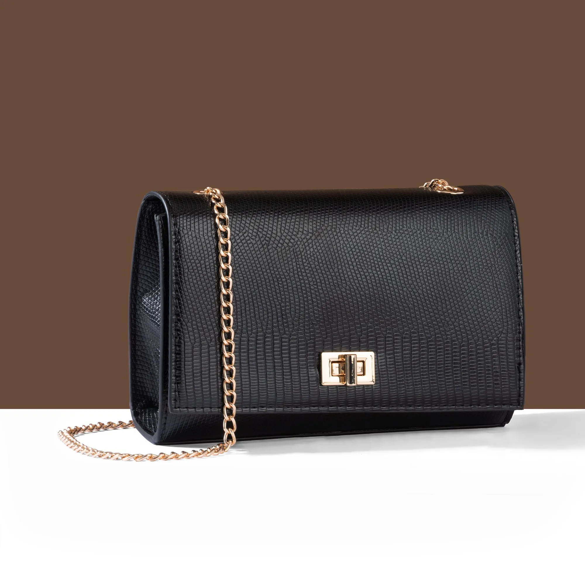 Accessorize London Women's Black Chain Twist-Lock Shoulder Bag
