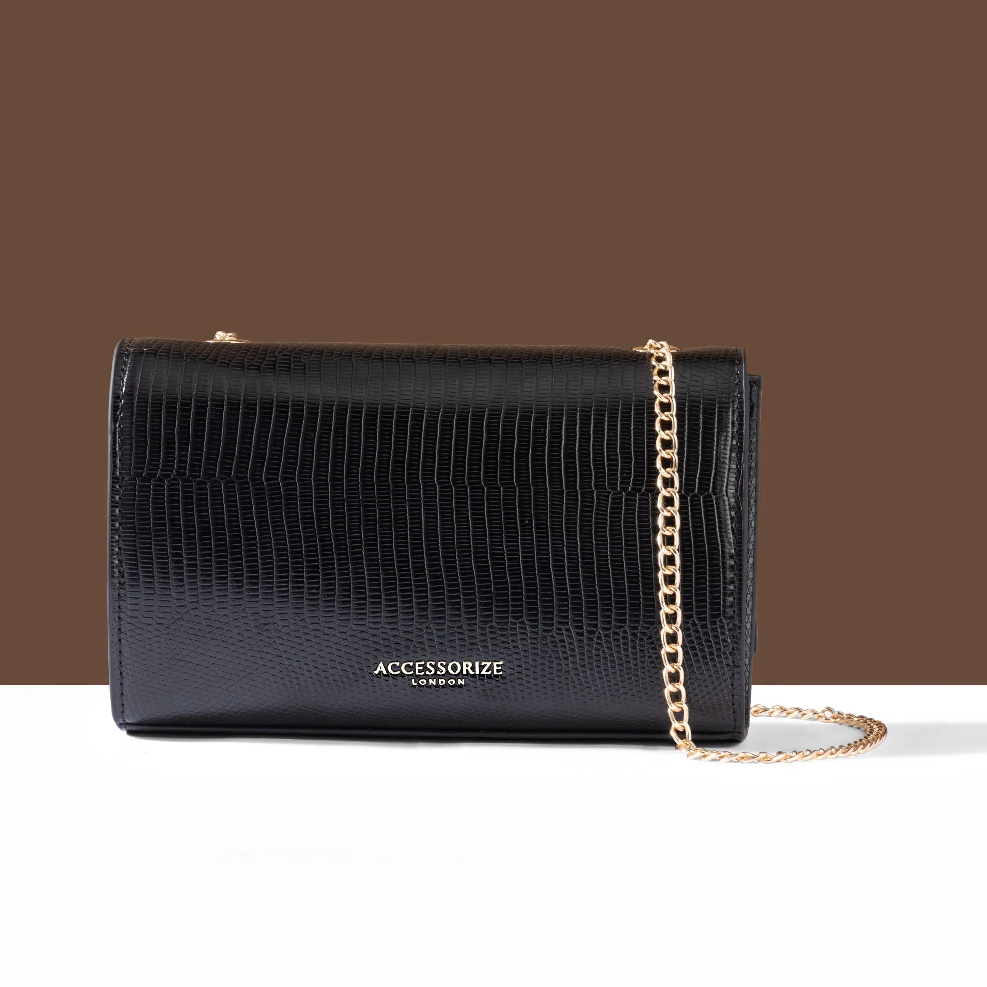 Accessorize London Women's Black Chain Twist-Lock Shoulder Bag