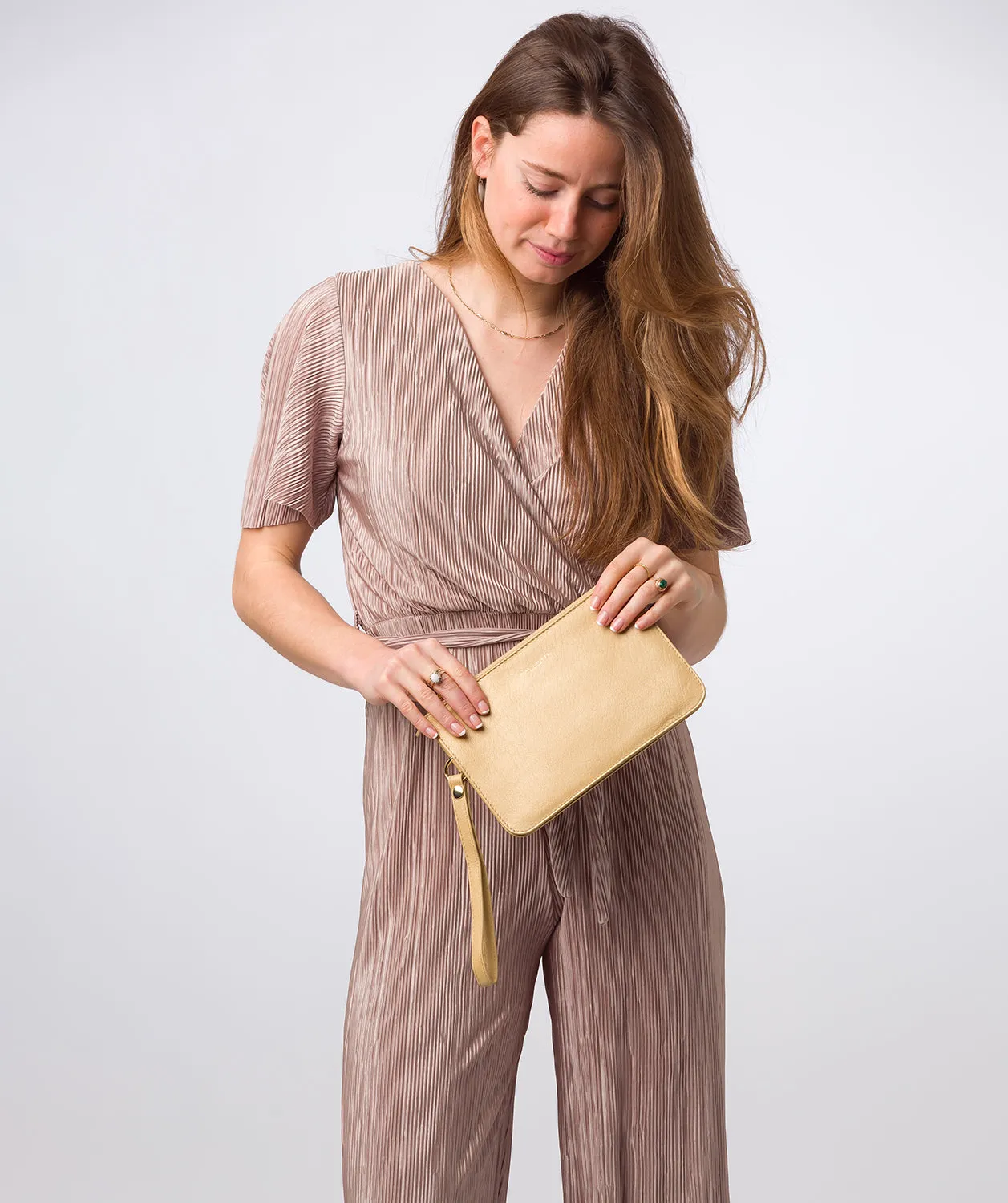 'Addison' Metallic Gold Nappa Leather Clutch Bag