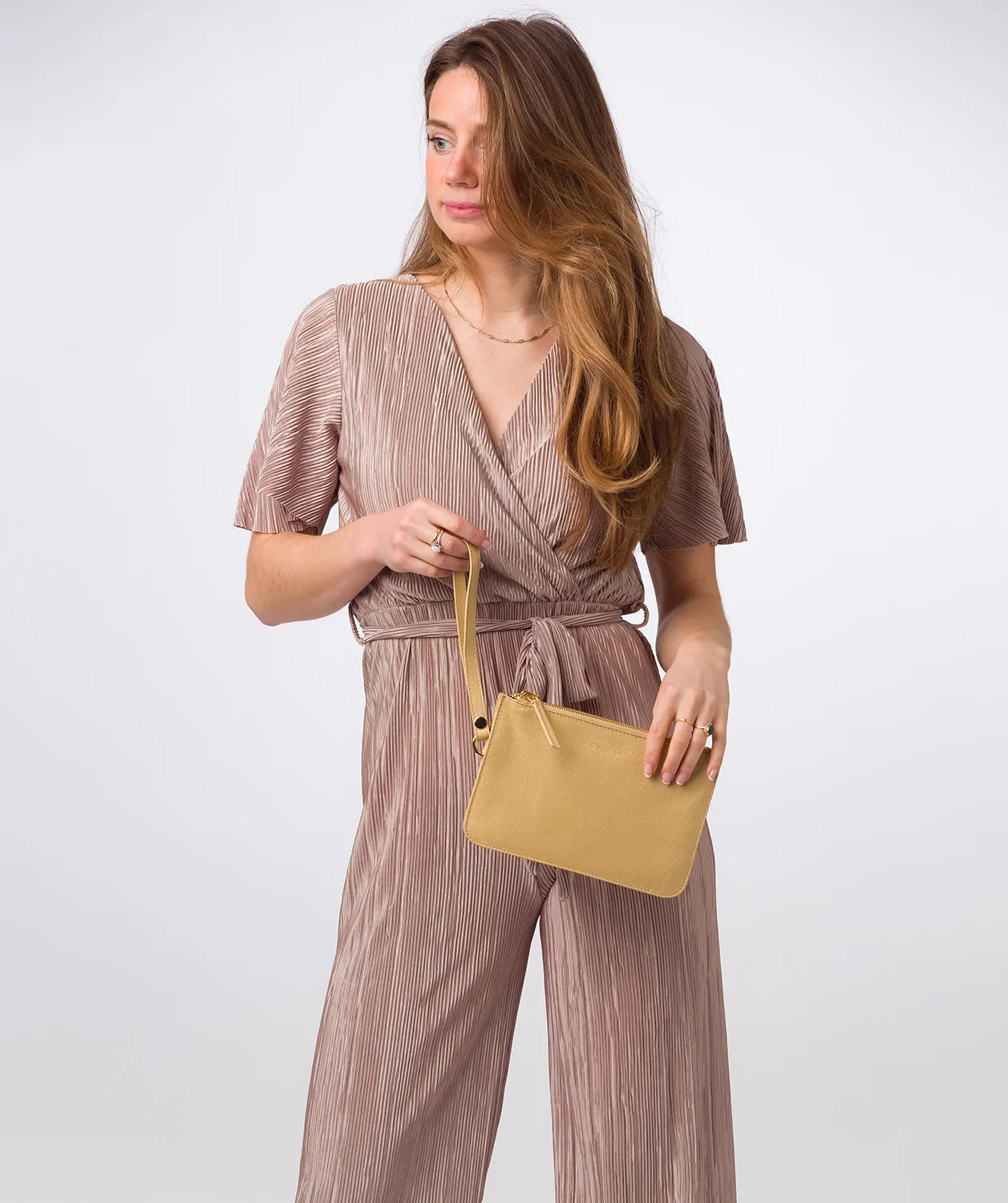 'Addison' Metallic Gold Nappa Leather Clutch Bag
