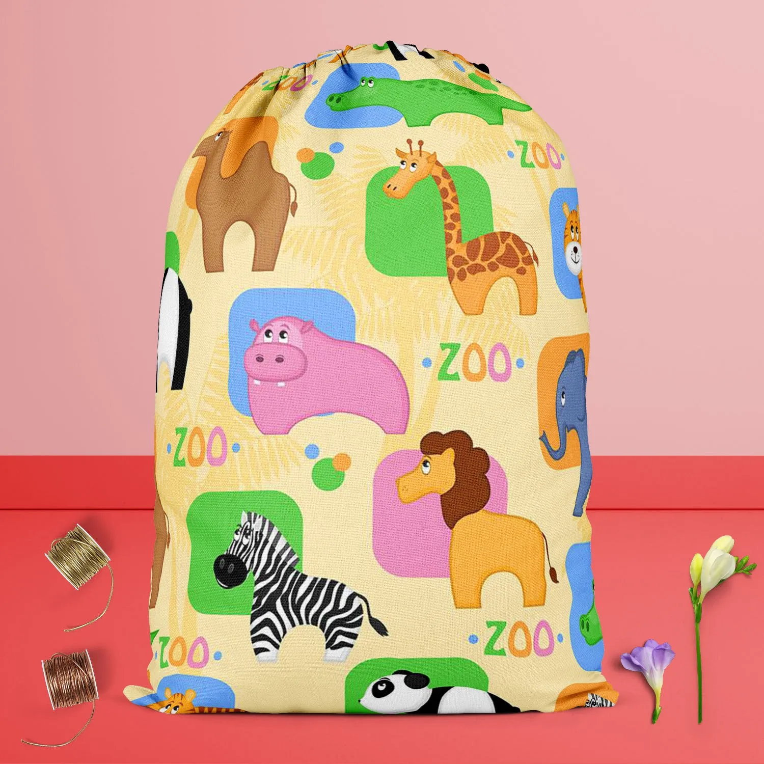African Animals D1 Reusable Sack Bag | Bag for Gym, Storage, Vegetable & Travel