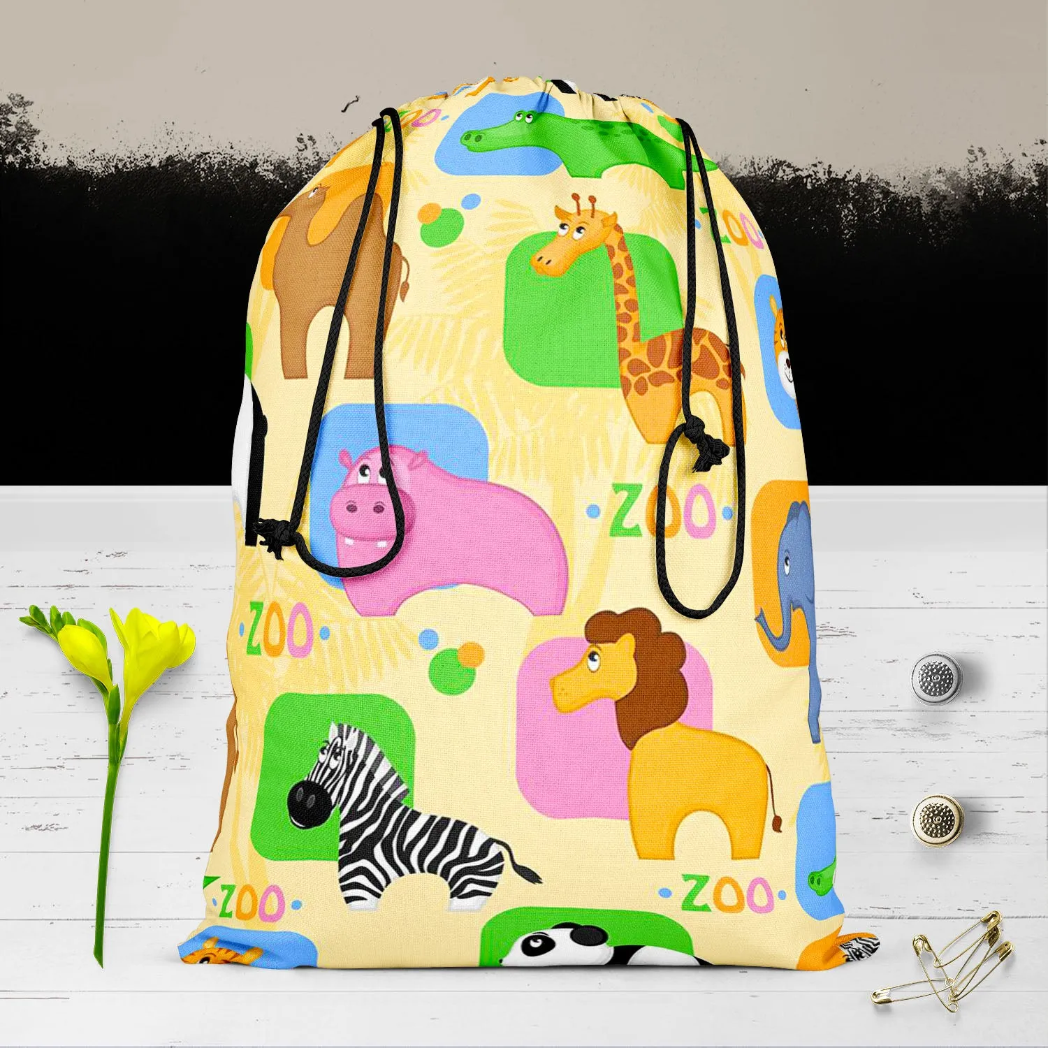 African Animals D1 Reusable Sack Bag | Bag for Gym, Storage, Vegetable & Travel