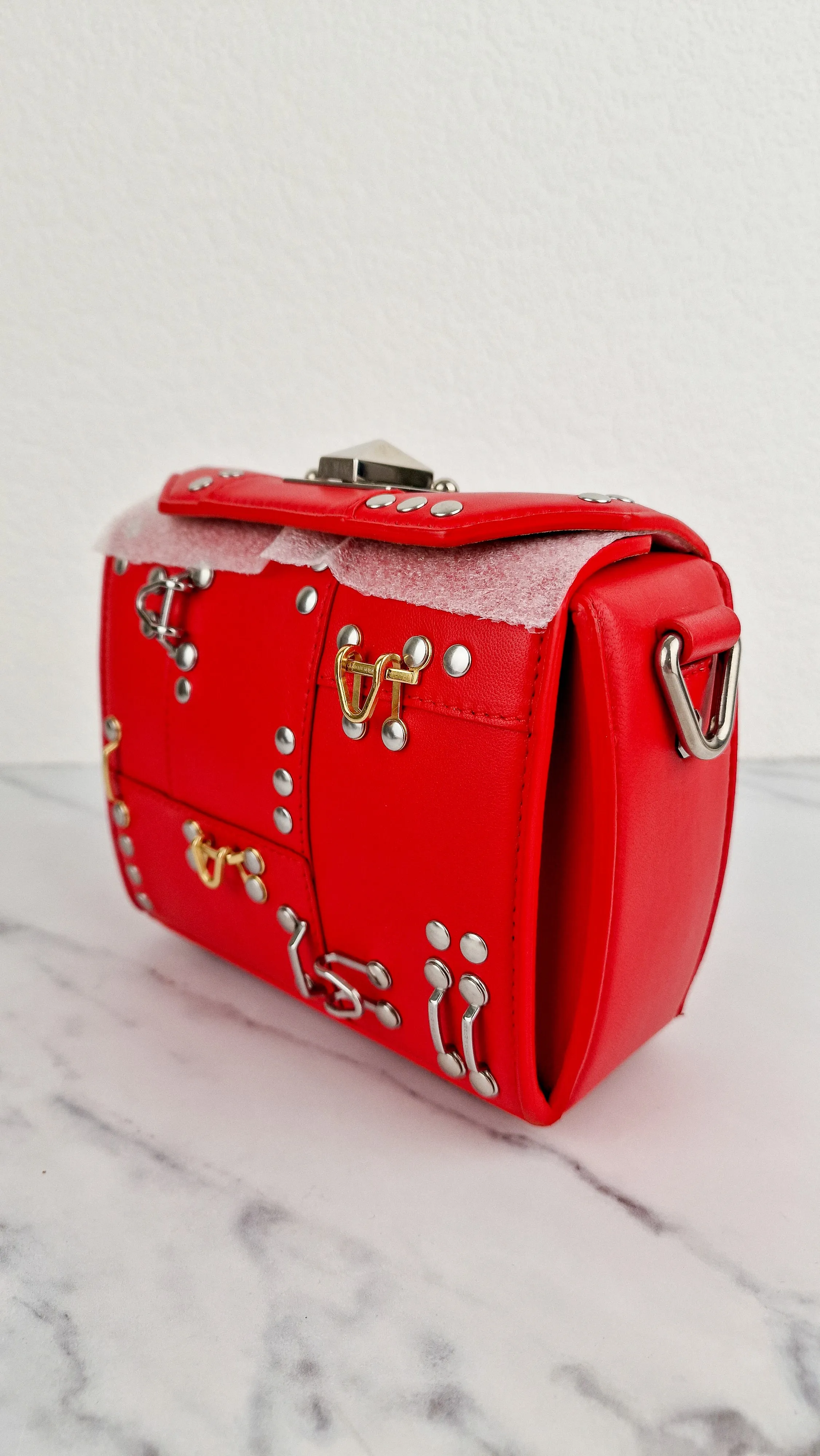 Alexander McQueen Lust Red Nano 16 Box Bag Hooks & Studs Handbag Crossbody Bag