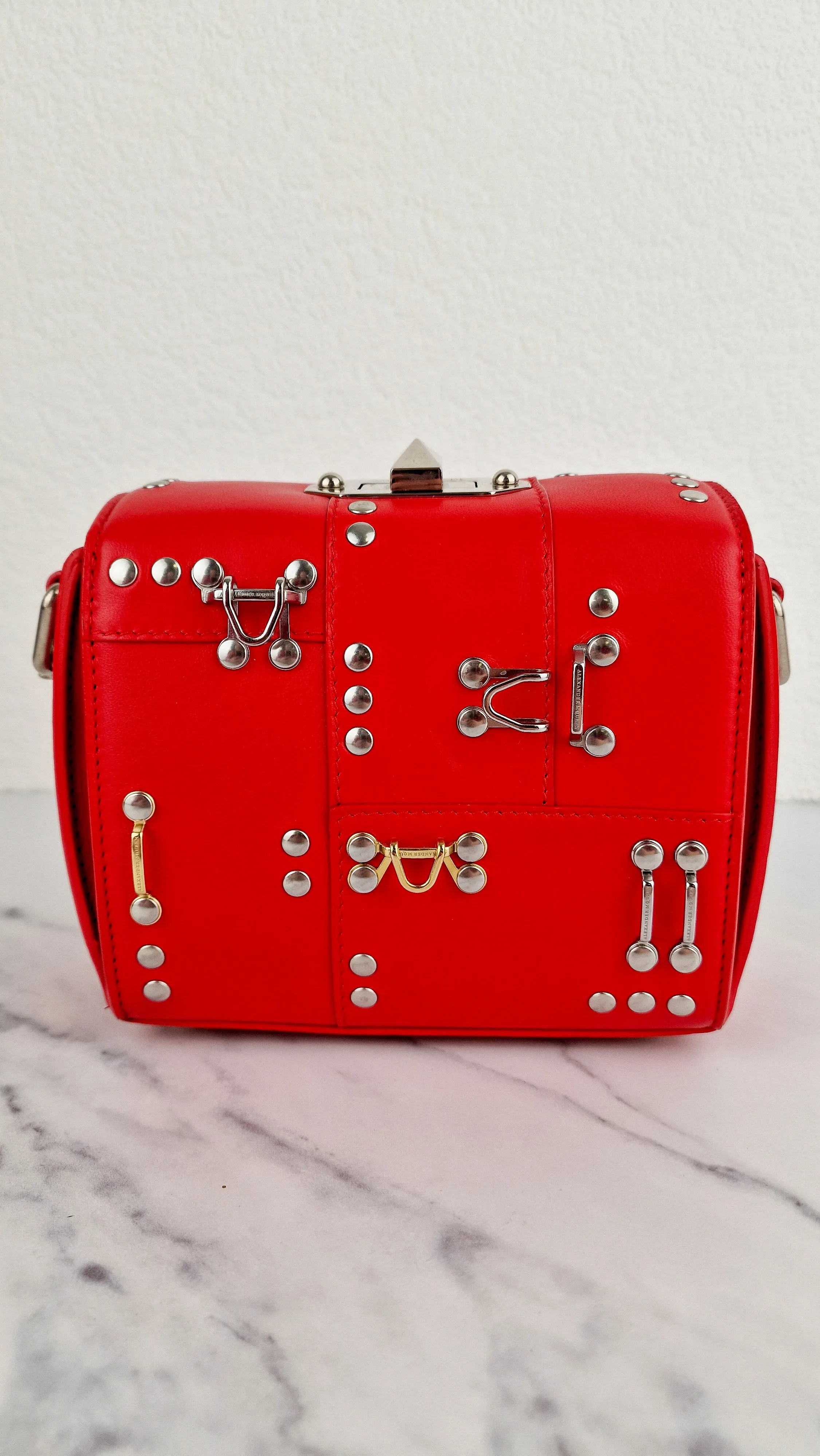 Alexander McQueen Lust Red Nano 16 Box Bag Hooks & Studs Handbag Crossbody Bag