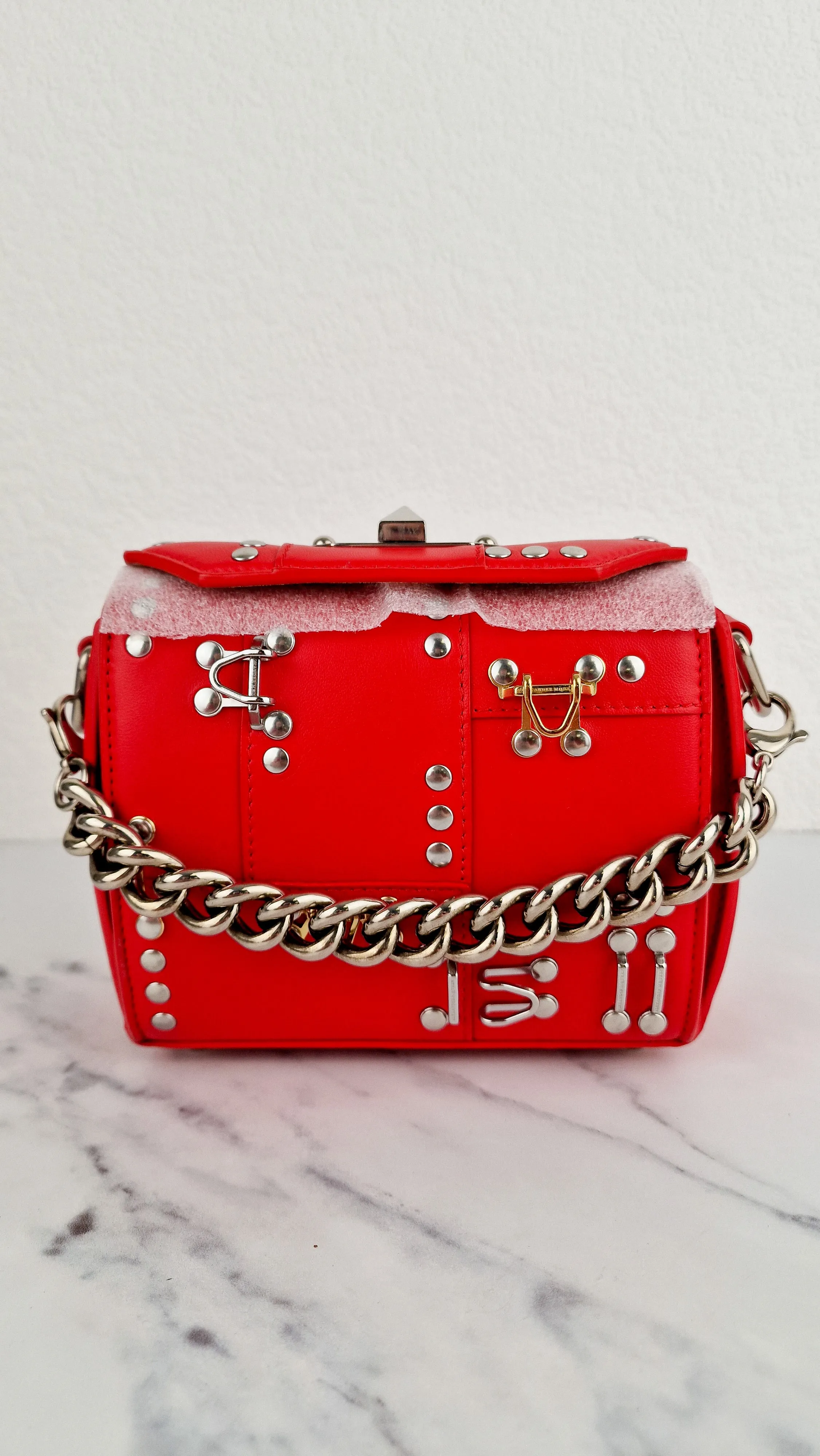 Alexander McQueen Lust Red Nano 16 Box Bag Hooks & Studs Handbag Crossbody Bag