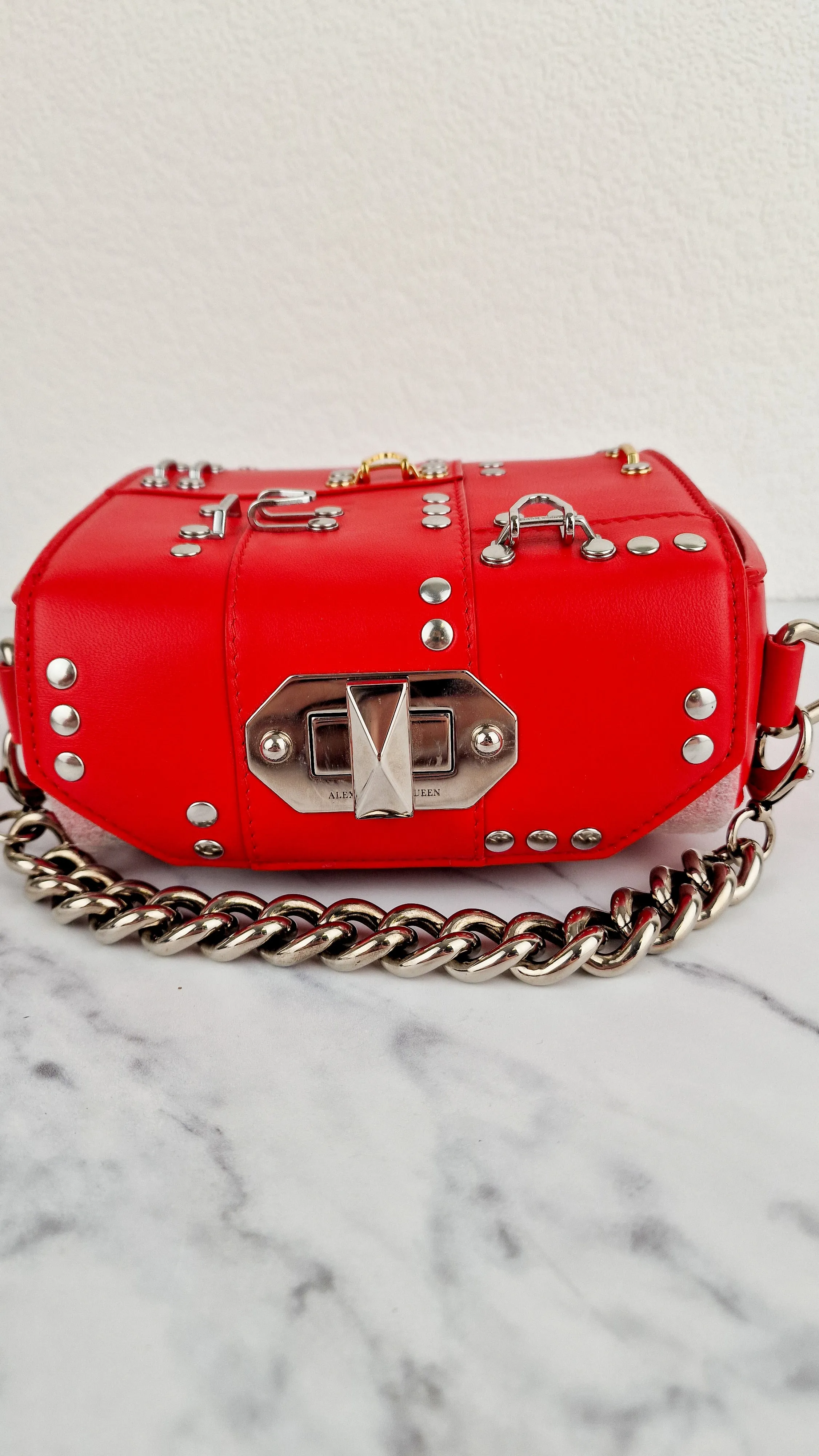 Alexander McQueen Lust Red Nano 16 Box Bag Hooks & Studs Handbag Crossbody Bag