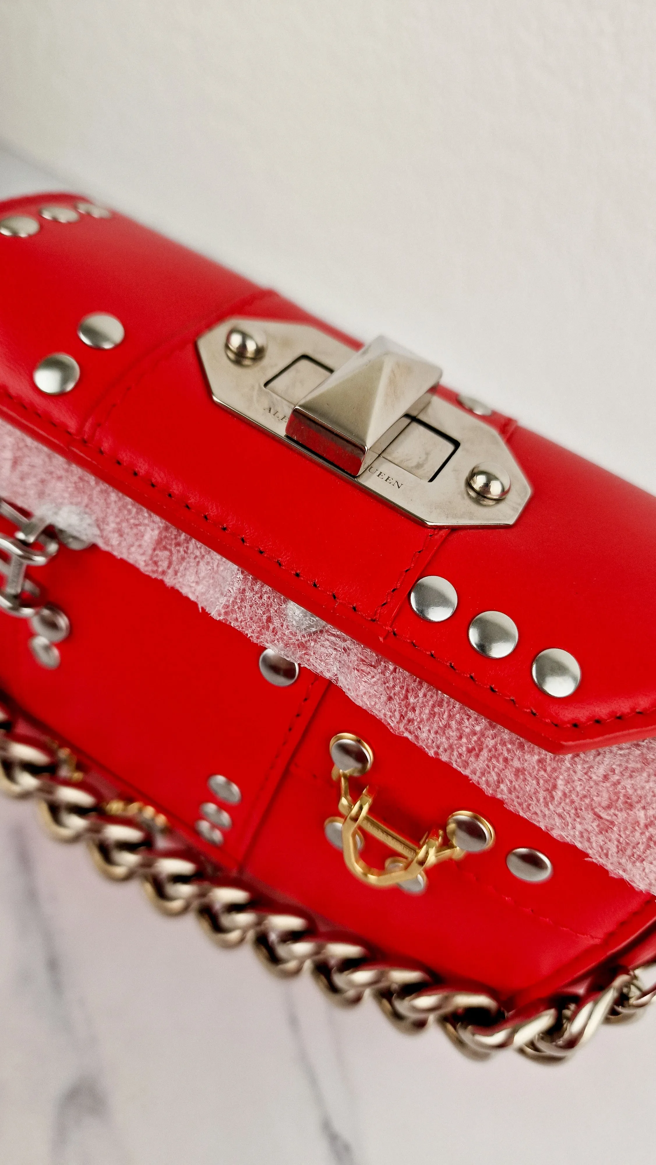 Alexander McQueen Lust Red Nano 16 Box Bag Hooks & Studs Handbag Crossbody Bag