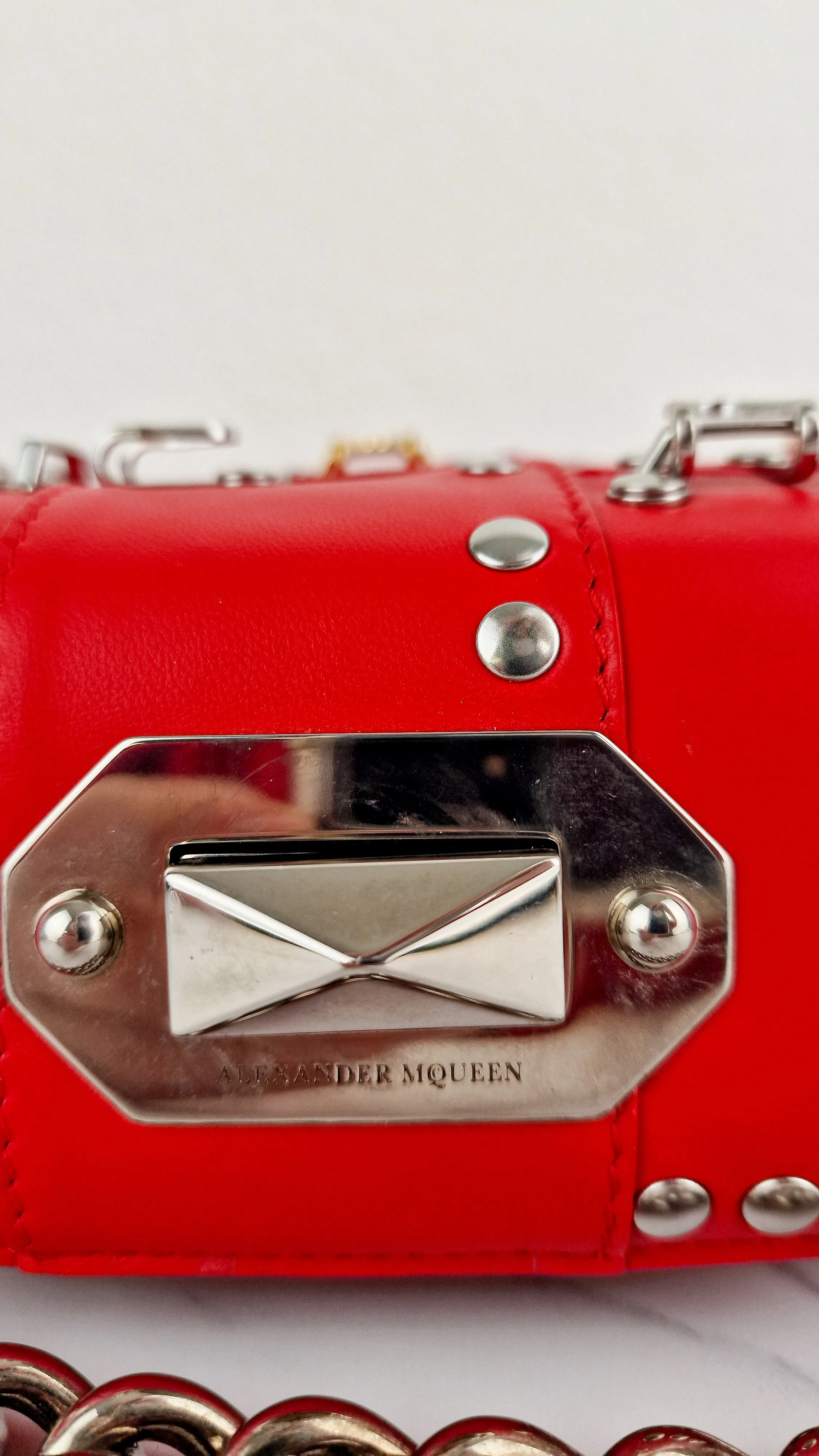 Alexander McQueen Lust Red Nano 16 Box Bag Hooks & Studs Handbag Crossbody Bag