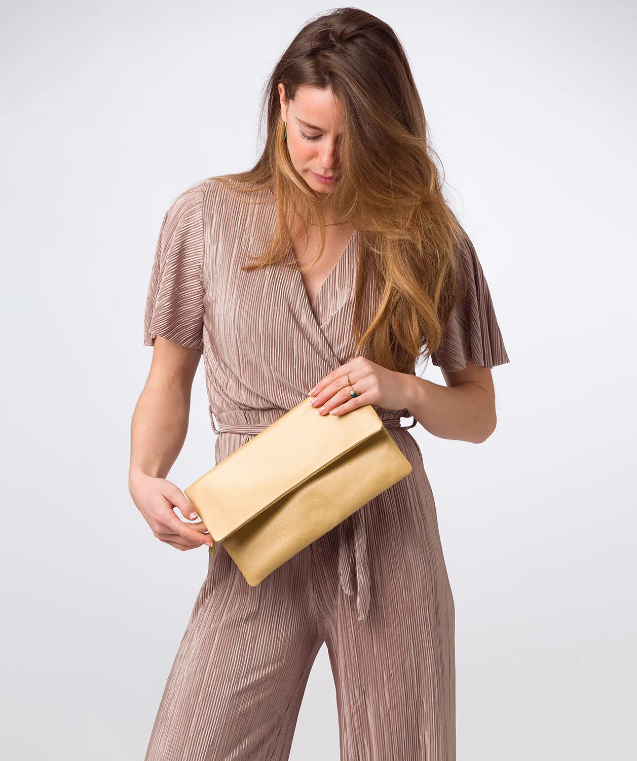 'Amelia' Metallic Gold Leather Clutch Bag