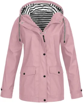 Aniywn Hooded Jacket Women Fall Solid Rain Jacket Outdoor Raincoat Windproof Plus Size Zipper Waterproof Outerwear Tops