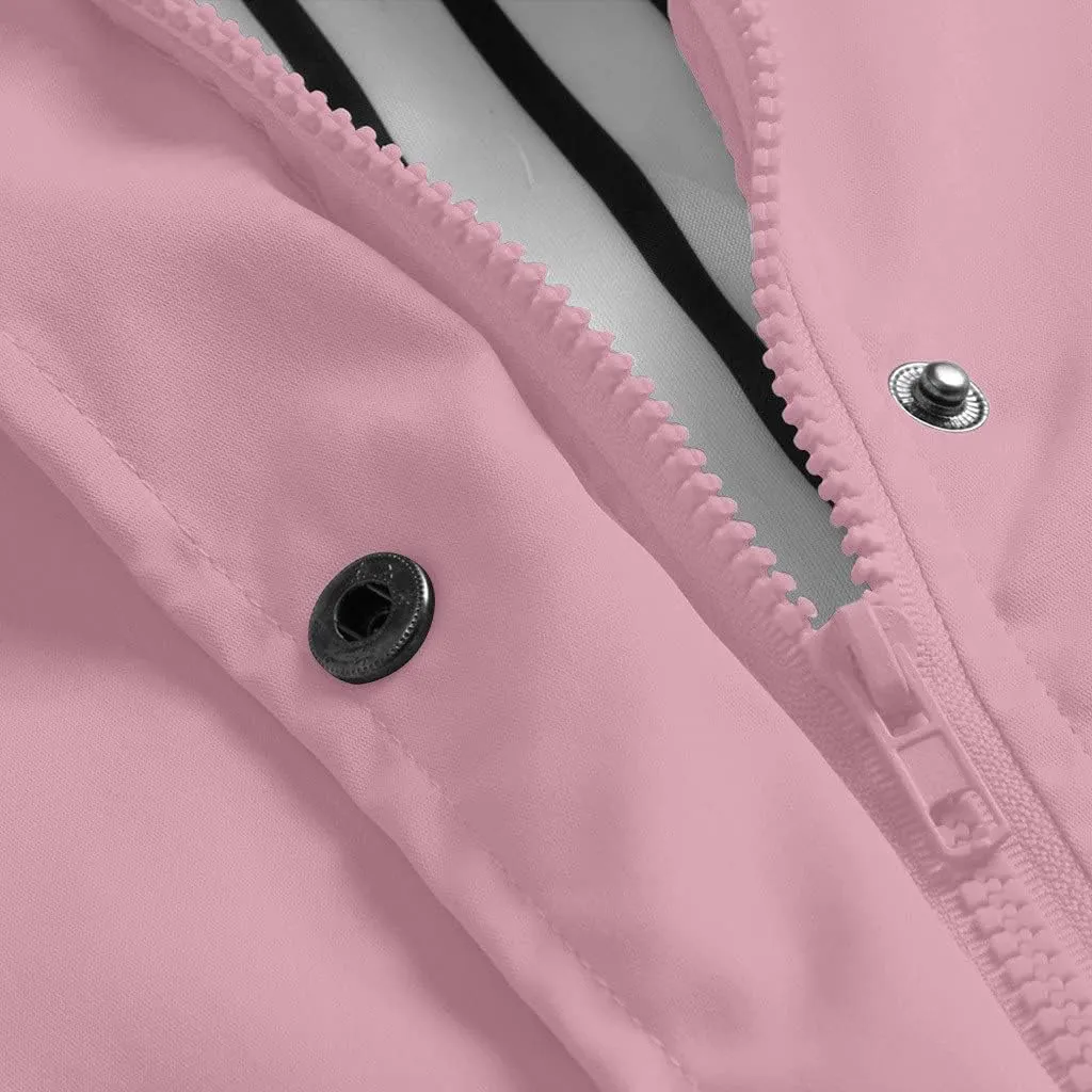 Aniywn Hooded Jacket Women Fall Solid Rain Jacket Outdoor Raincoat Windproof Plus Size Zipper Waterproof Outerwear Tops