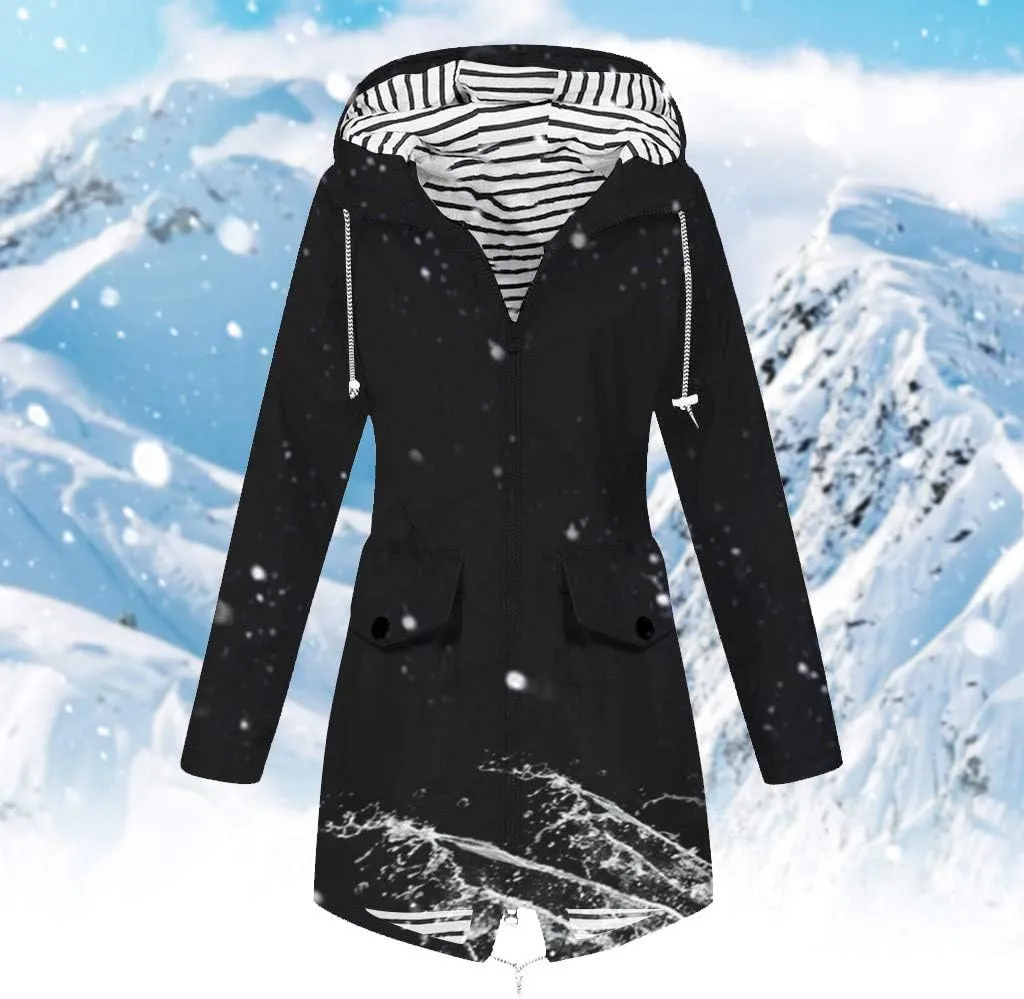 Aniywn Hooded Jacket Women Fall Solid Rain Jacket Outdoor Raincoat Windproof Plus Size Zipper Waterproof Outerwear Tops