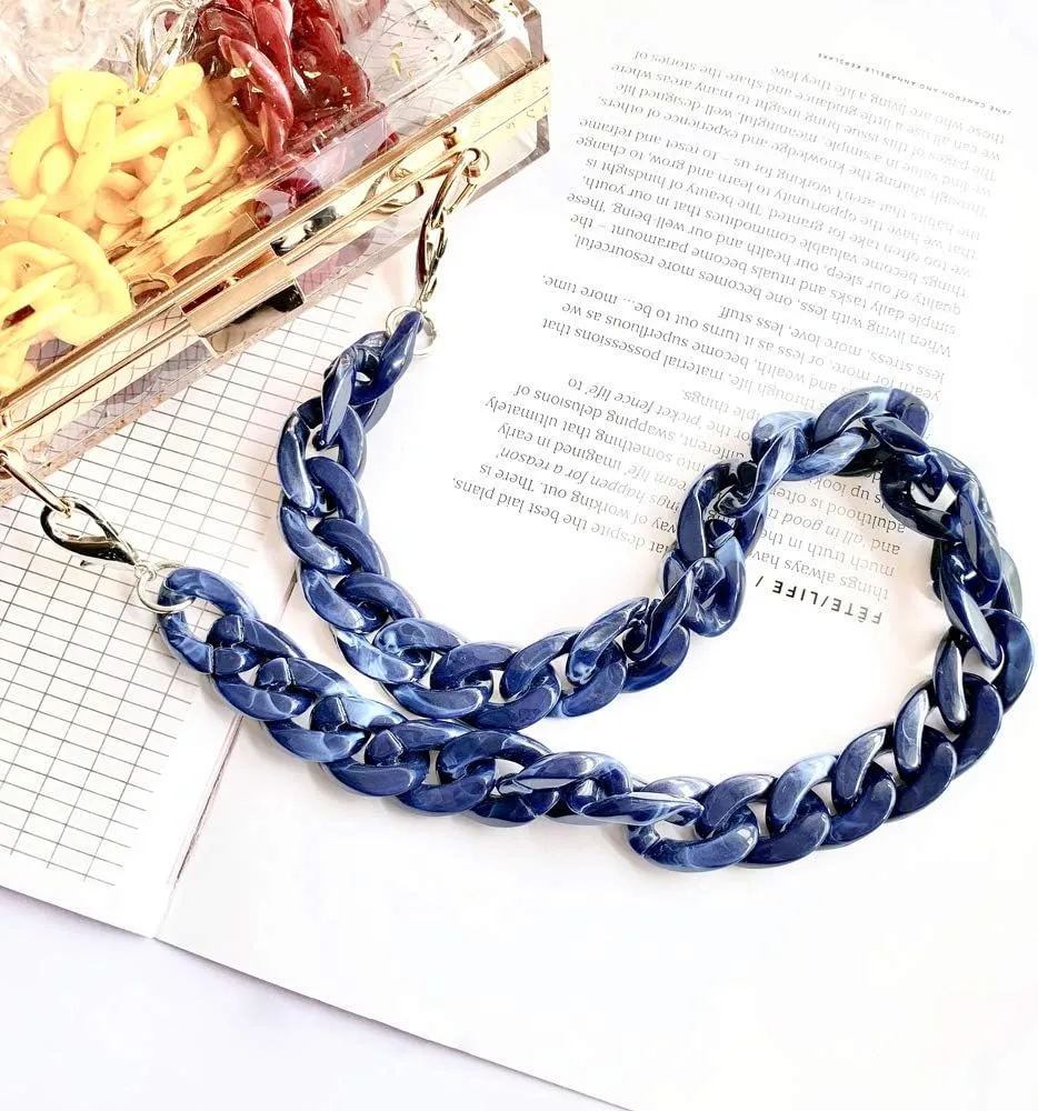 AUMEY 18 inch Oval Acrylic Chain and Clear Hand Bag Chain Set with Buckles