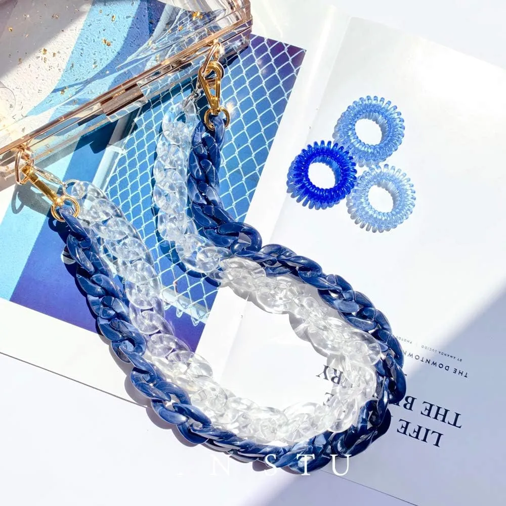 AUMEY 18 inch Oval Acrylic Chain and Clear Hand Bag Chain Set with Buckles