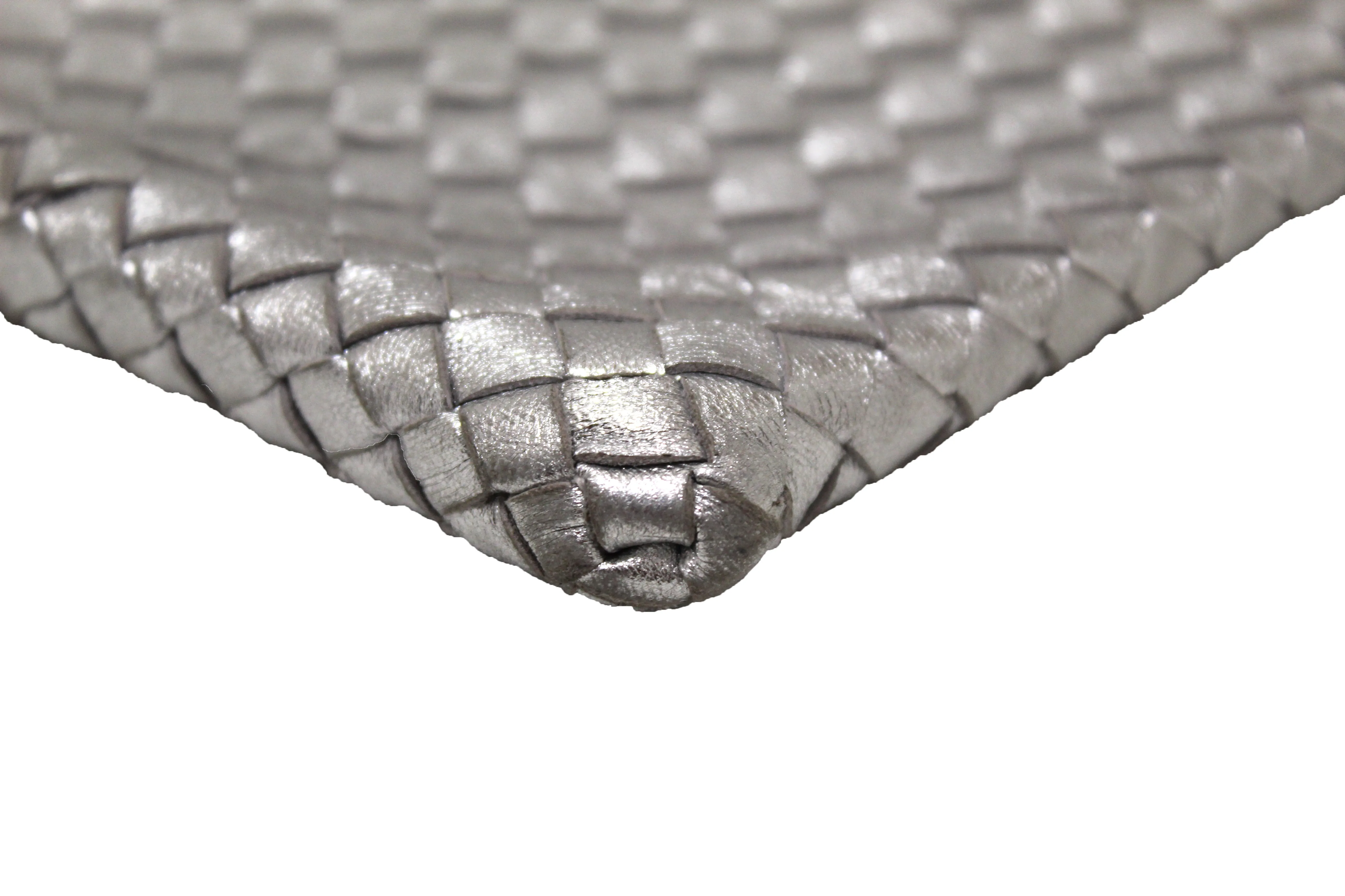 Authentic Bottega Veneta Intrecciato Woven Metallic Shiny Napa Pouch Bag