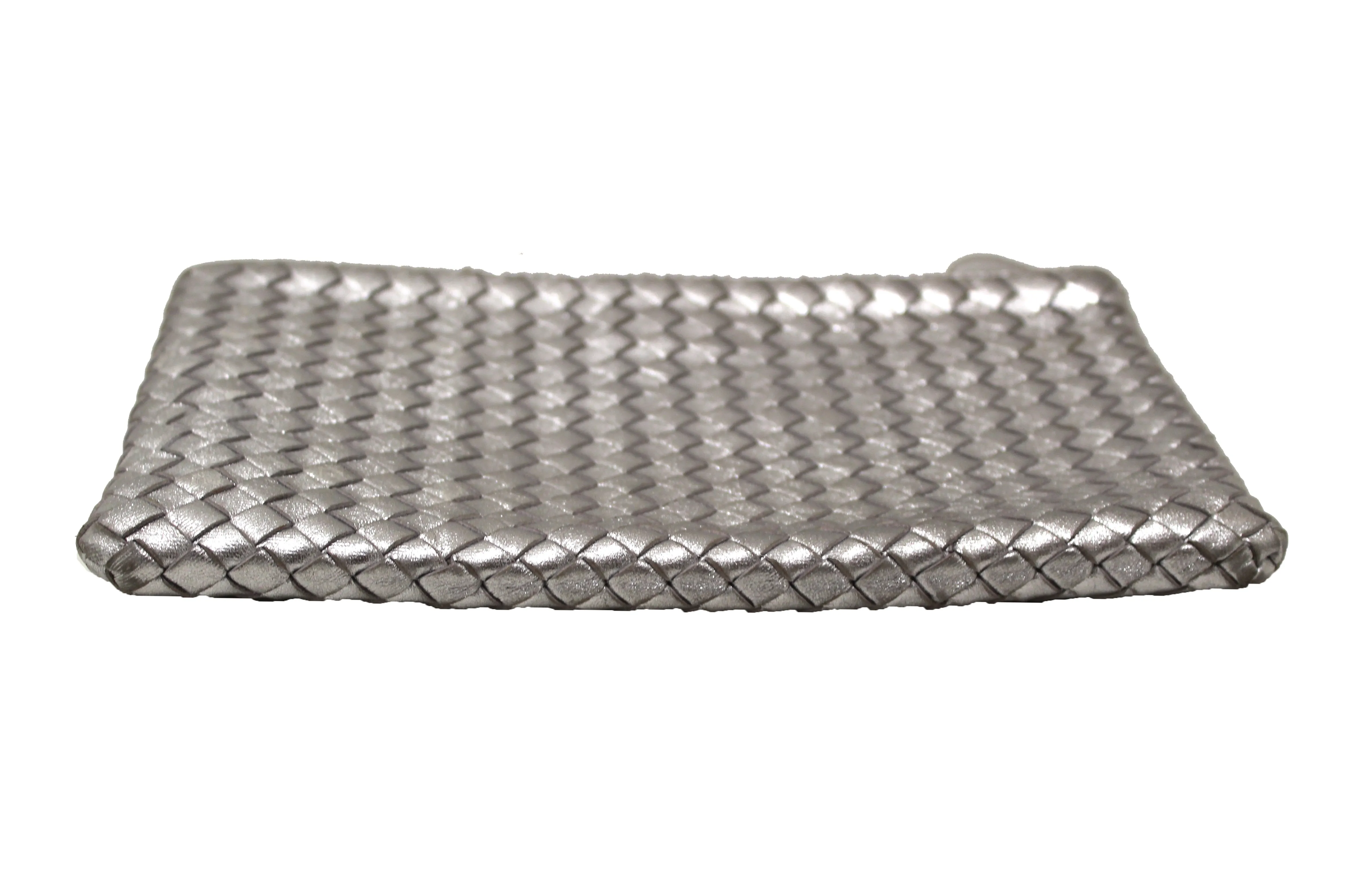 Authentic Bottega Veneta Intrecciato Woven Metallic Shiny Napa Pouch Bag