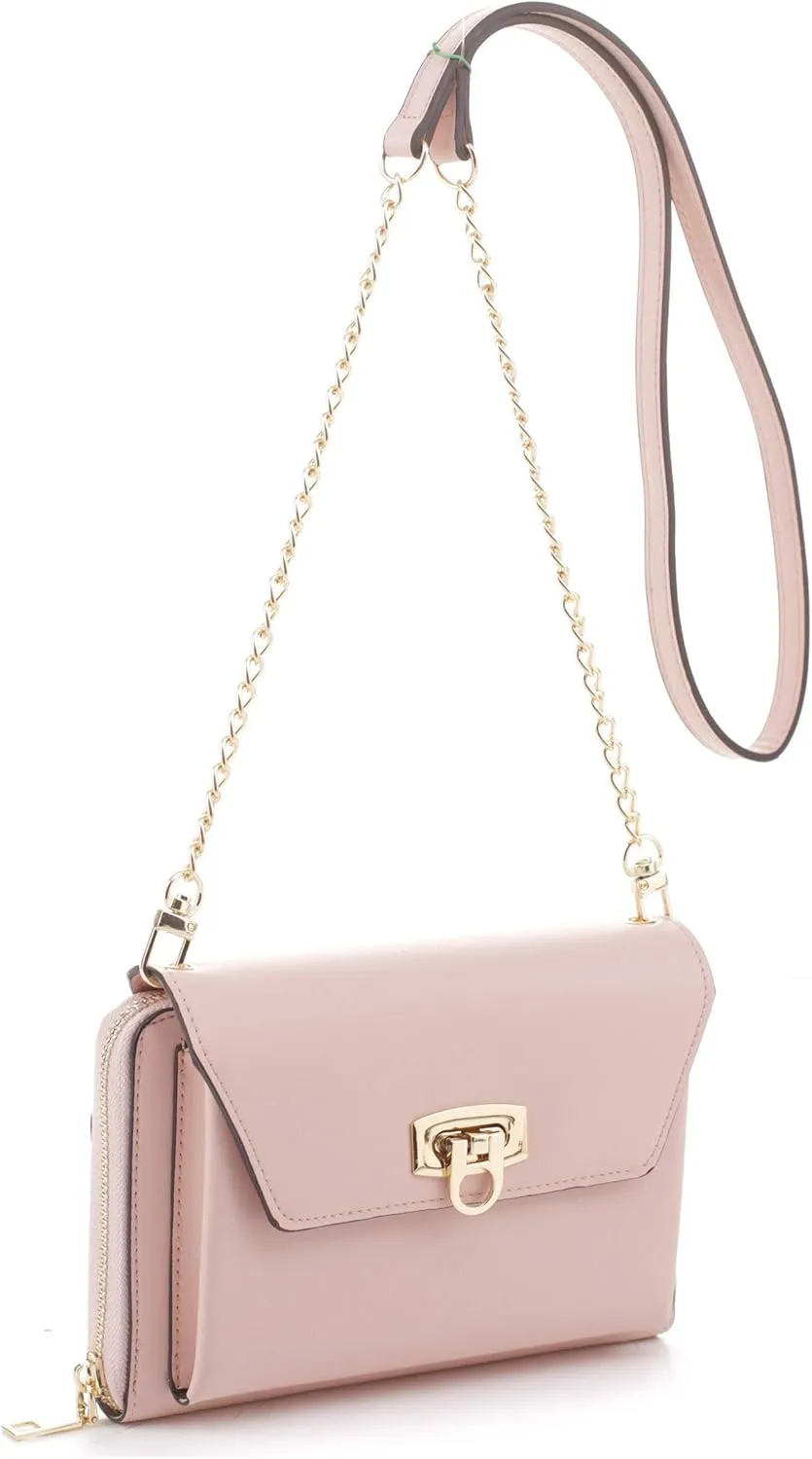 B BRENTANO Vegan Envelope Clutch Wallet Crossbody Purse with Chain Strap