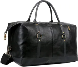 BAOSHA Vegan Leather Travel Duffel Tote Bag Overnight Weekender Bag Oversized for Men and Women HB-14 (Black)