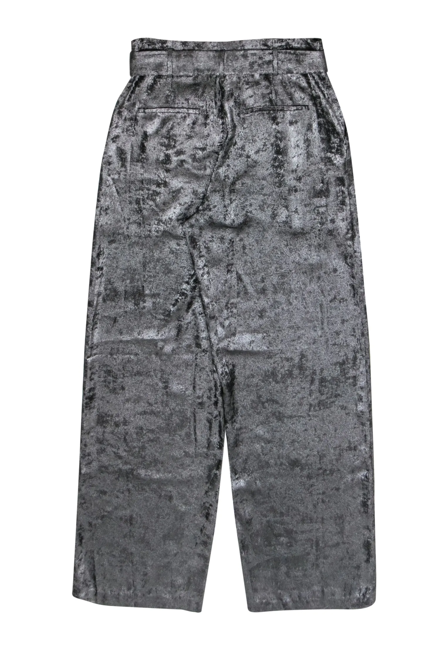 BCBG Max Azria - Black Silver Metallic High-Waist Trousers w/ Belt Sz M
