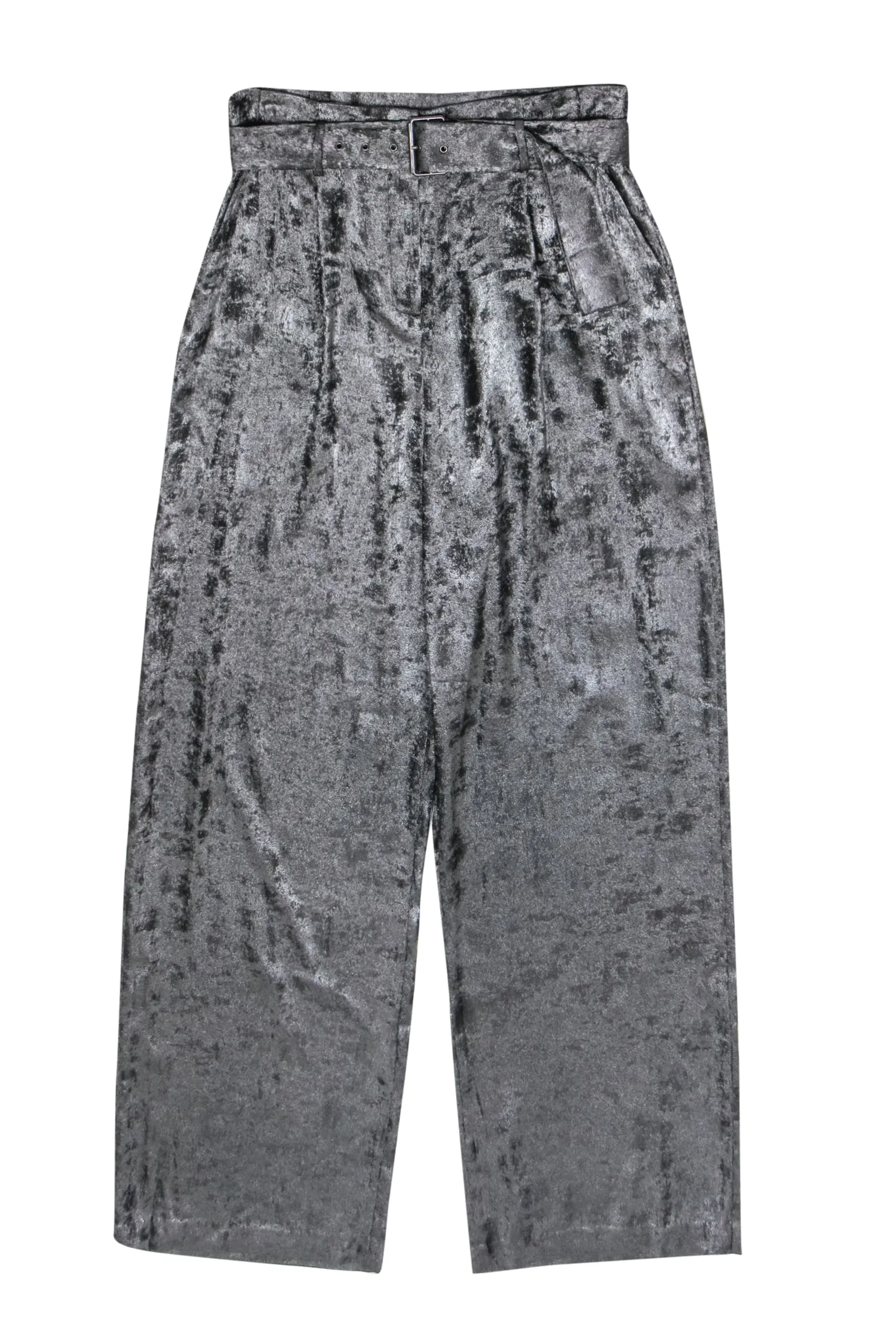 BCBG Max Azria - Black Silver Metallic High-Waist Trousers w/ Belt Sz M
