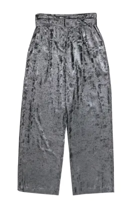BCBG Max Azria - Black Silver Metallic High-Waist Trousers w/ Belt Sz M