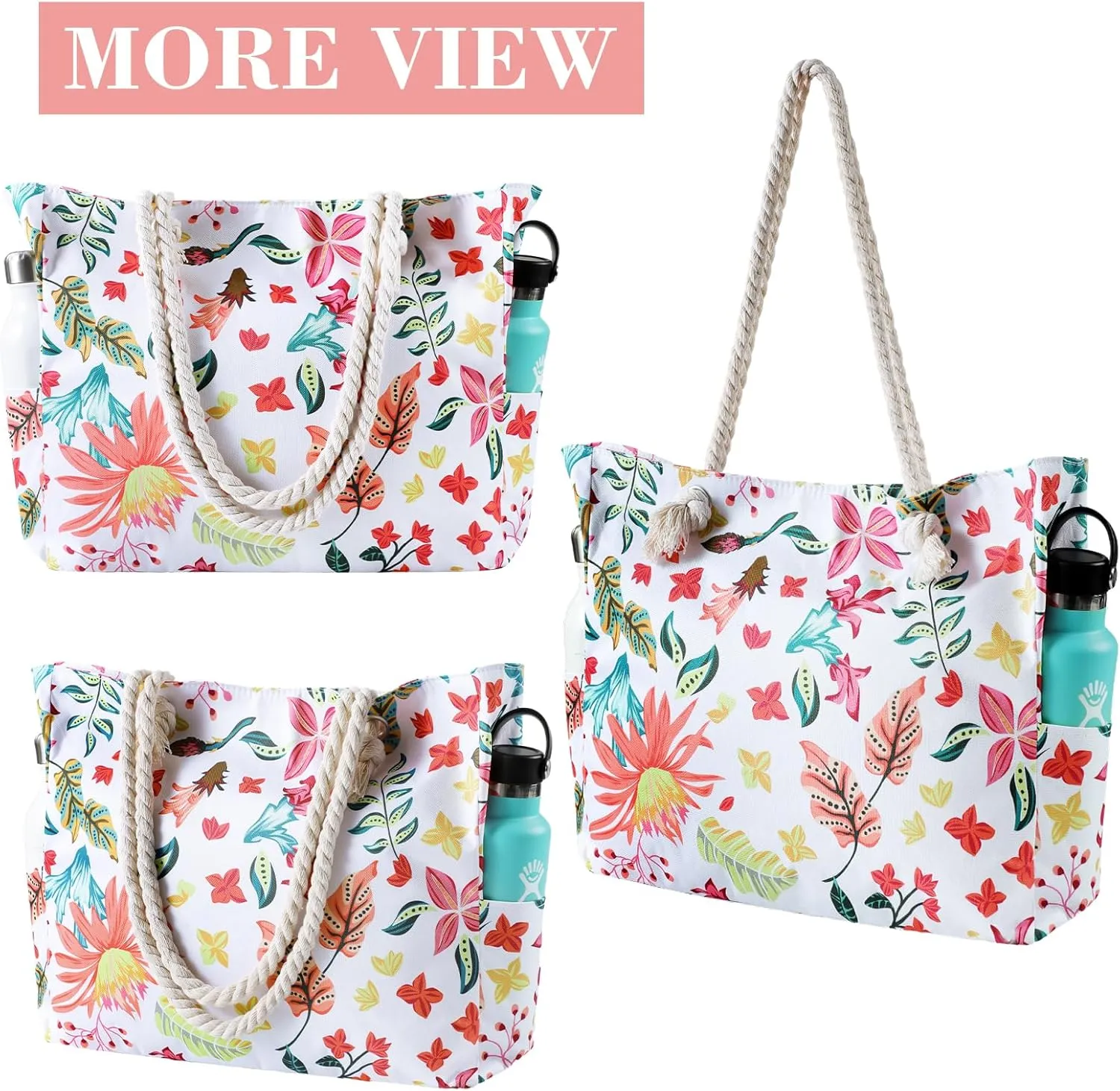 Beach Bags for Women - Large Beach Tote Bag Waterproof Sandproof with Zipper, Swiming Pool Bag Large Tote