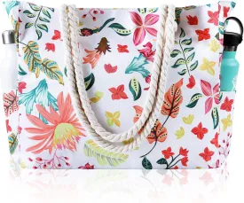 Beach Bags for Women - Large Beach Tote Bag Waterproof Sandproof with Zipper, Swiming Pool Bag Large Tote