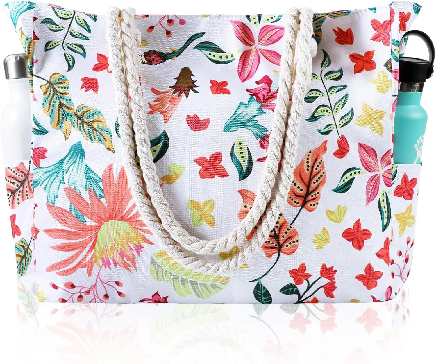 Beach Bags for Women - Large Beach Tote Bag Waterproof Sandproof with Zipper, Swiming Pool Bag Large Tote