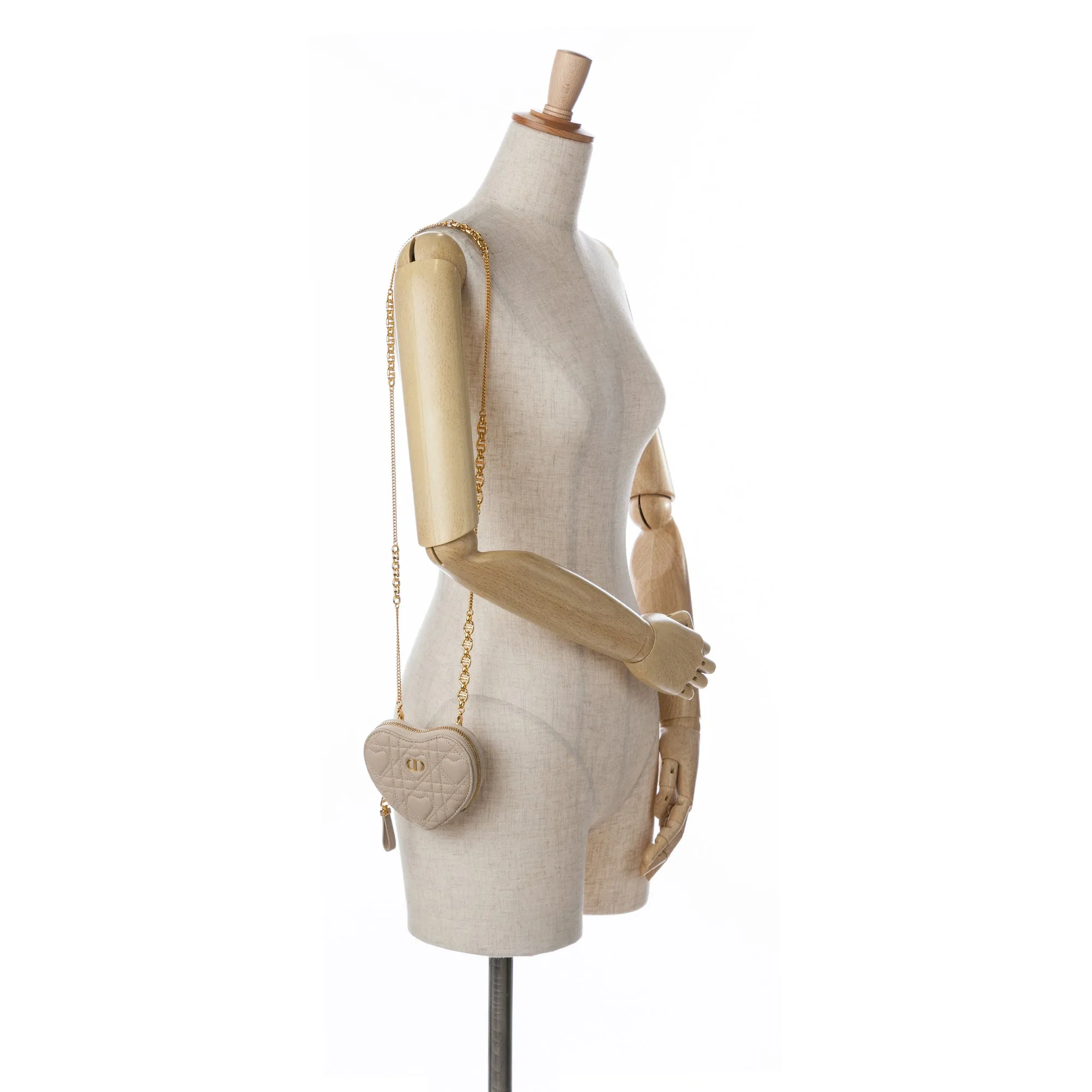 Beige Dior DiorAmour Caro Heart Pouch with Chain Crossbody Bag