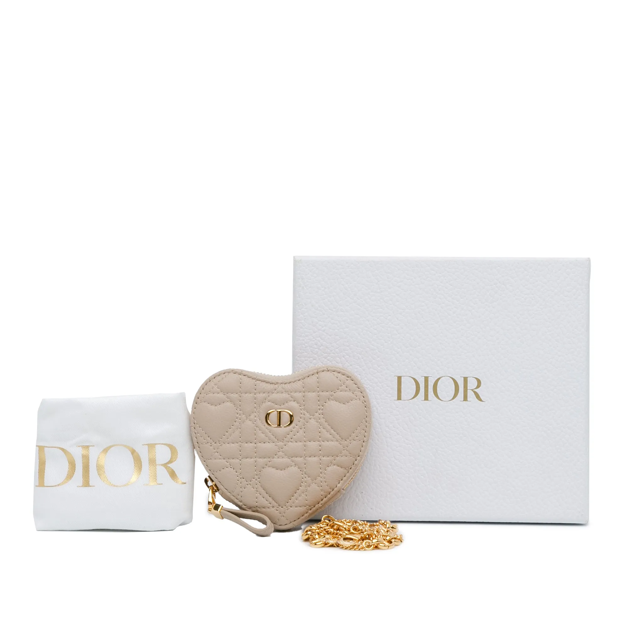 Beige Dior DiorAmour Caro Heart Pouch with Chain Crossbody Bag
