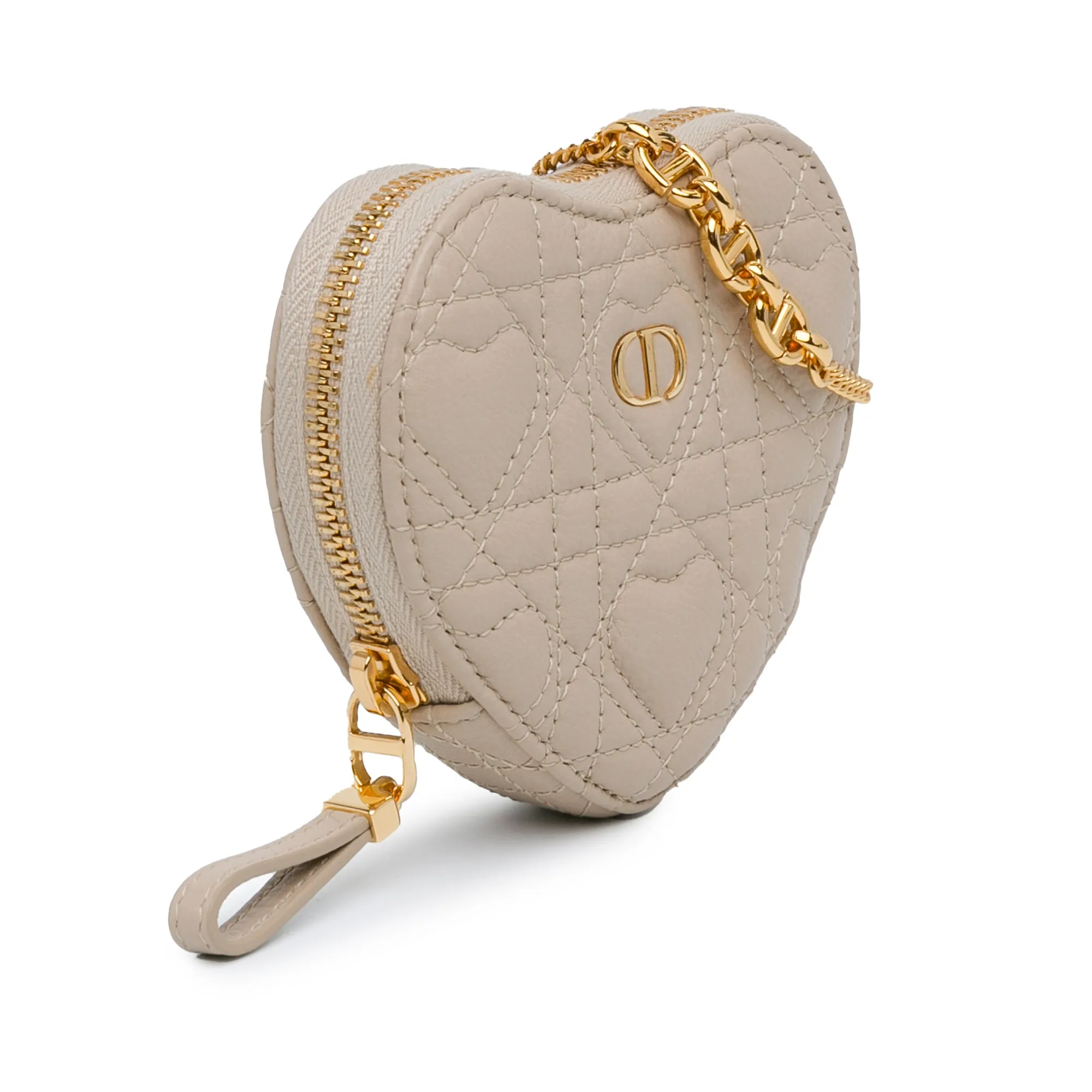 Beige Dior DiorAmour Caro Heart Pouch with Chain Crossbody Bag