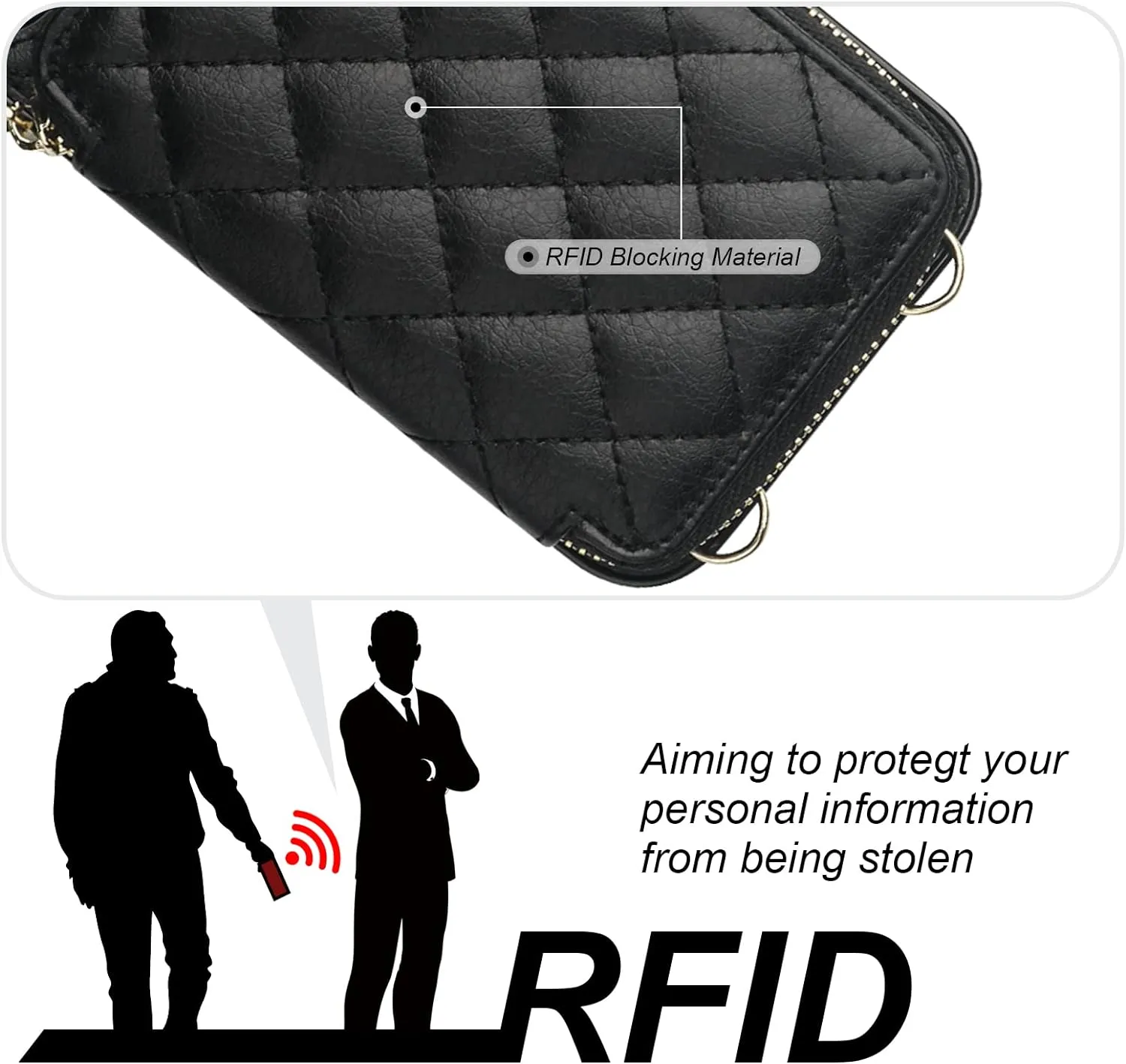 Bocasal Crossbody Wallet Case for iPhone 13 Mini, RFID Blocking PU Leather Zipper Handbag Purse Flip Cover, Kickstand Folio Case with Card Slots Holder Wrist Strap Lanyard 5G 5.4 Inch (Black)