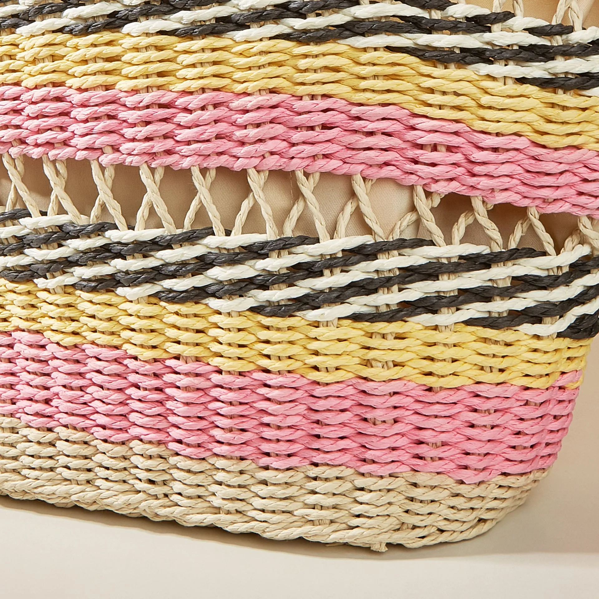 Boho Straw Bag with Contrast Stripes