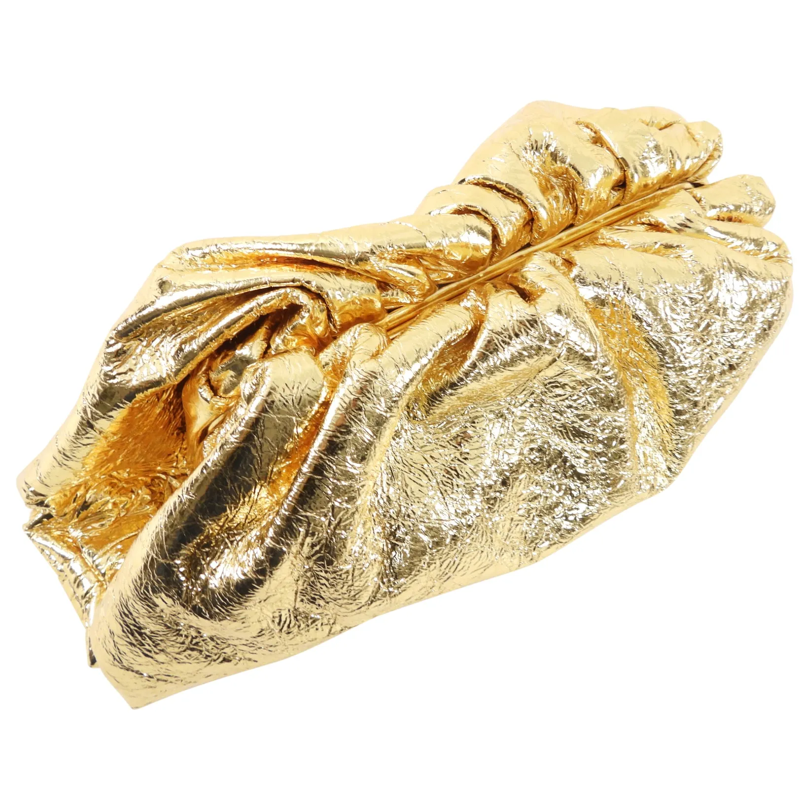 Bottega Veneta Gold Metallic Wrinkle Large Leather The Pouch Bag