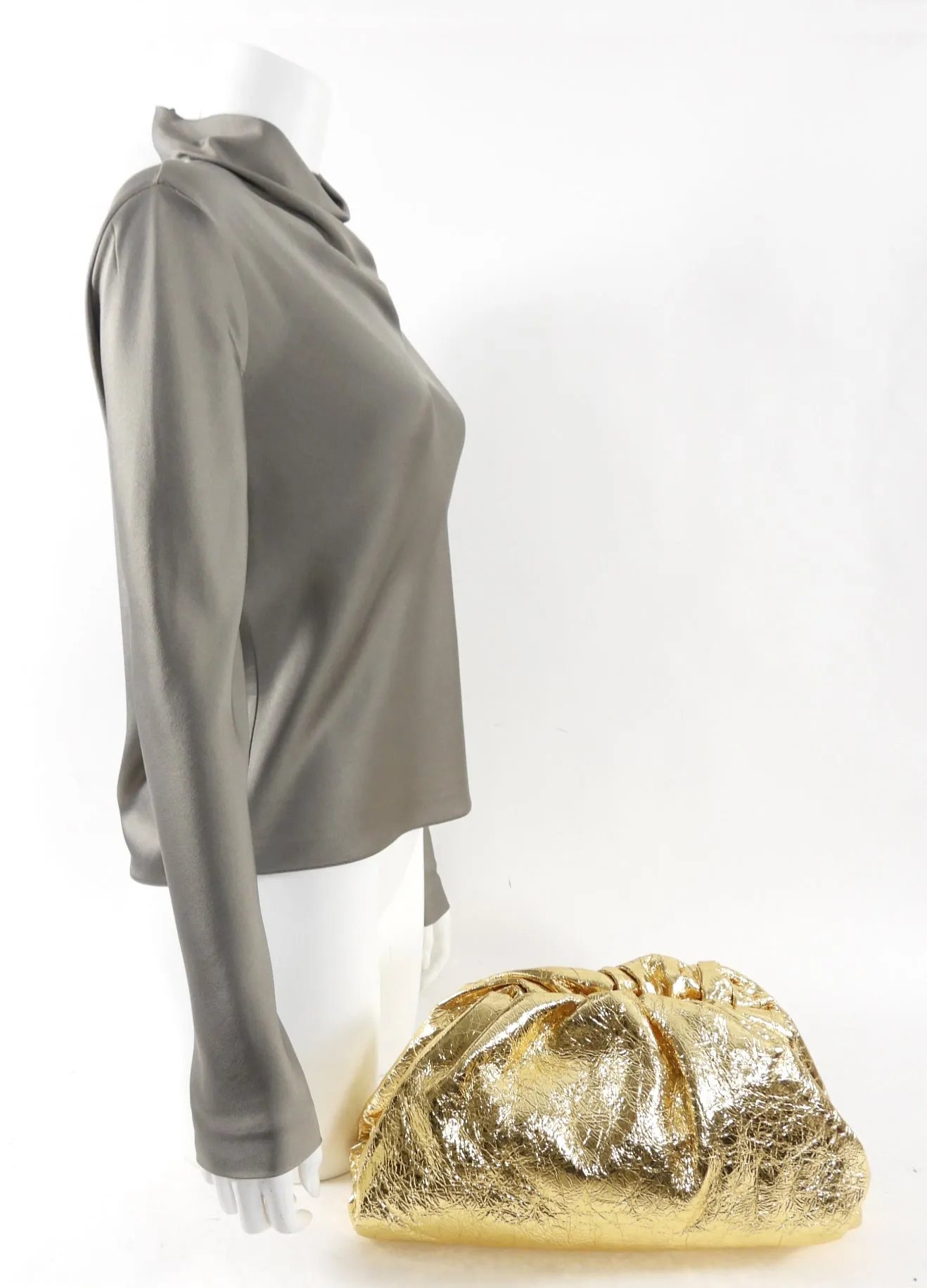 Bottega Veneta Gold Metallic Wrinkle Large Leather The Pouch Bag