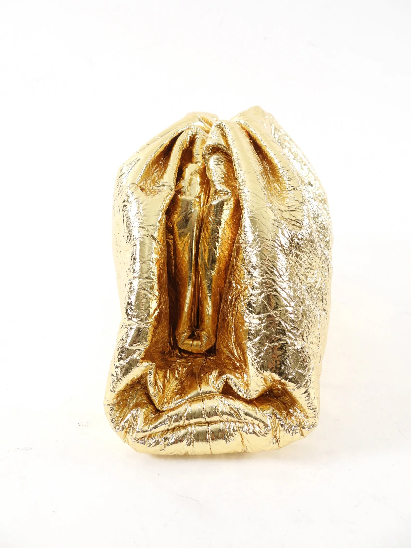 Bottega Veneta Gold Metallic Wrinkle Large Leather The Pouch Bag