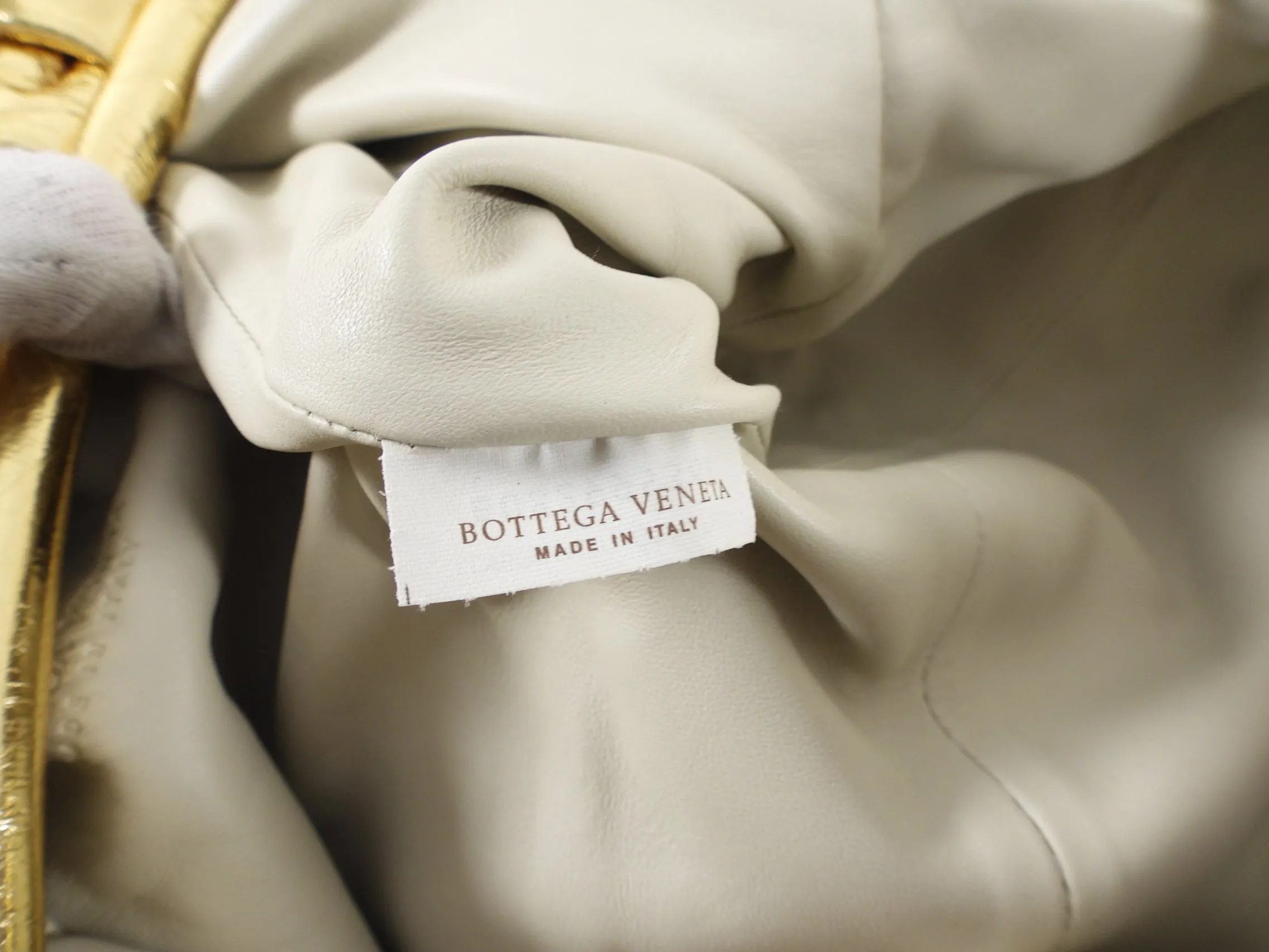 Bottega Veneta Gold Metallic Wrinkle Large Leather The Pouch Bag