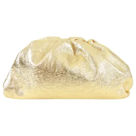 Bottega Veneta Gold Oro Wrinkle Large Leather The Pouch Clutch Bag