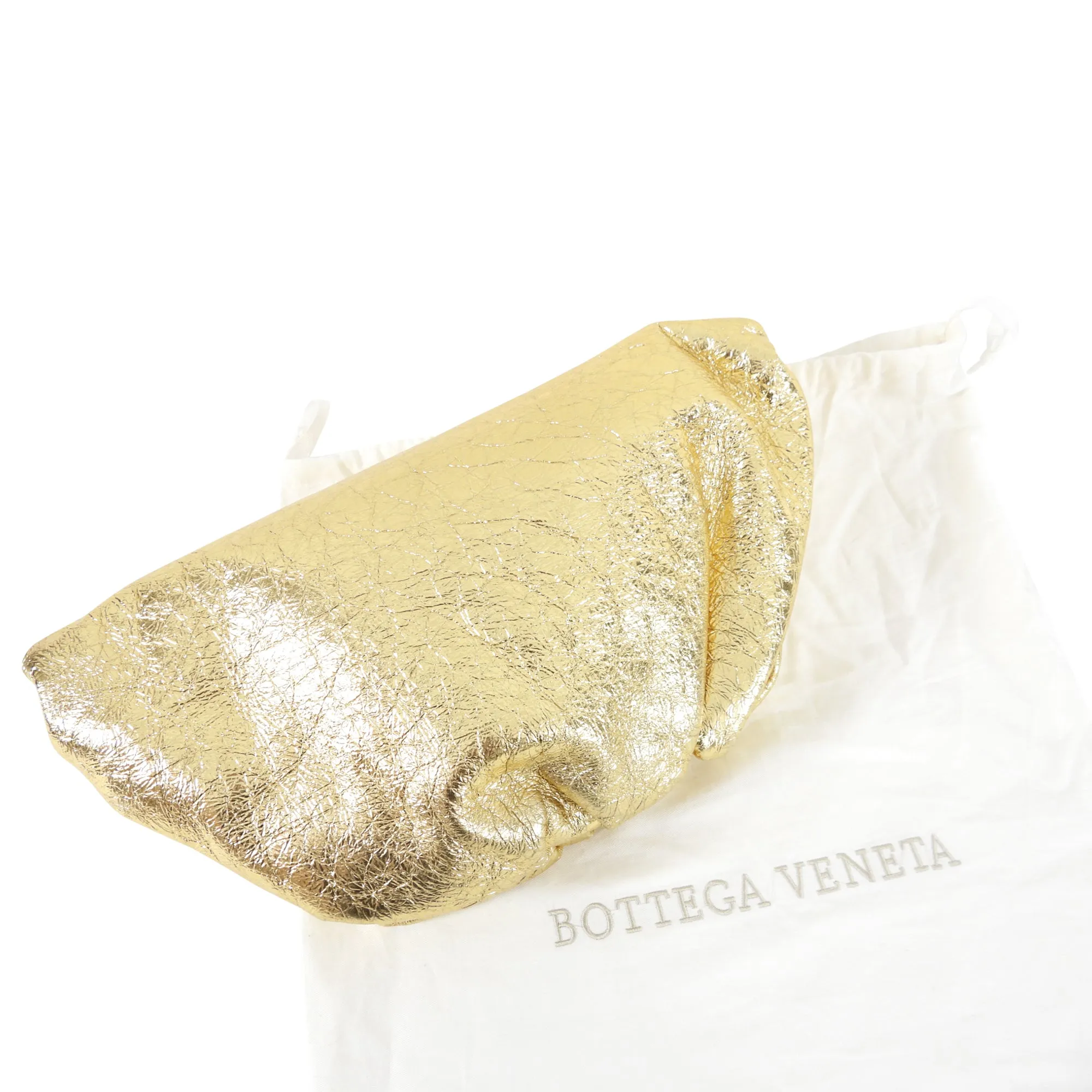 Bottega Veneta Gold Oro Wrinkle Large Leather The Pouch Clutch Bag