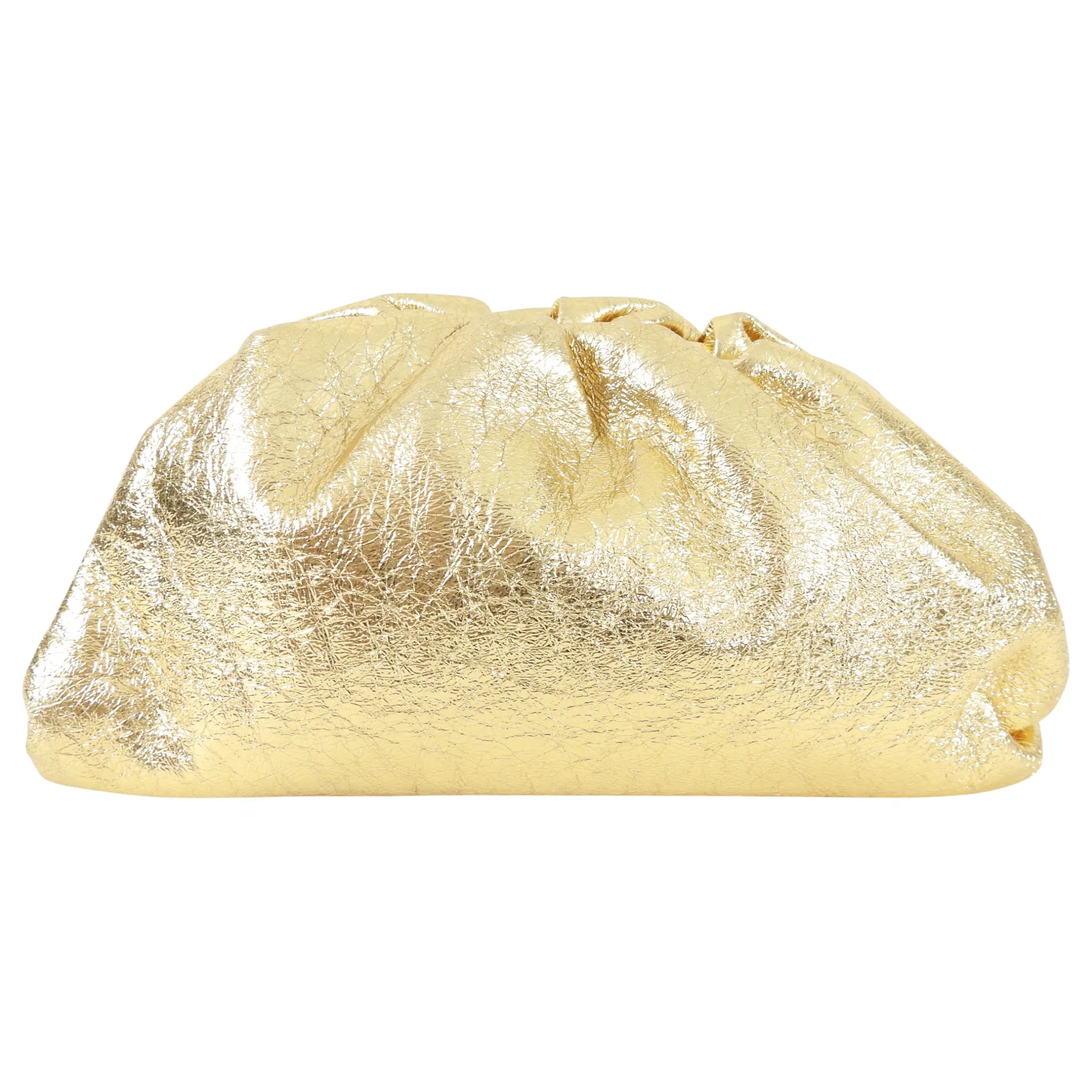 Bottega Veneta Gold Oro Wrinkle Large Leather The Pouch Clutch Bag