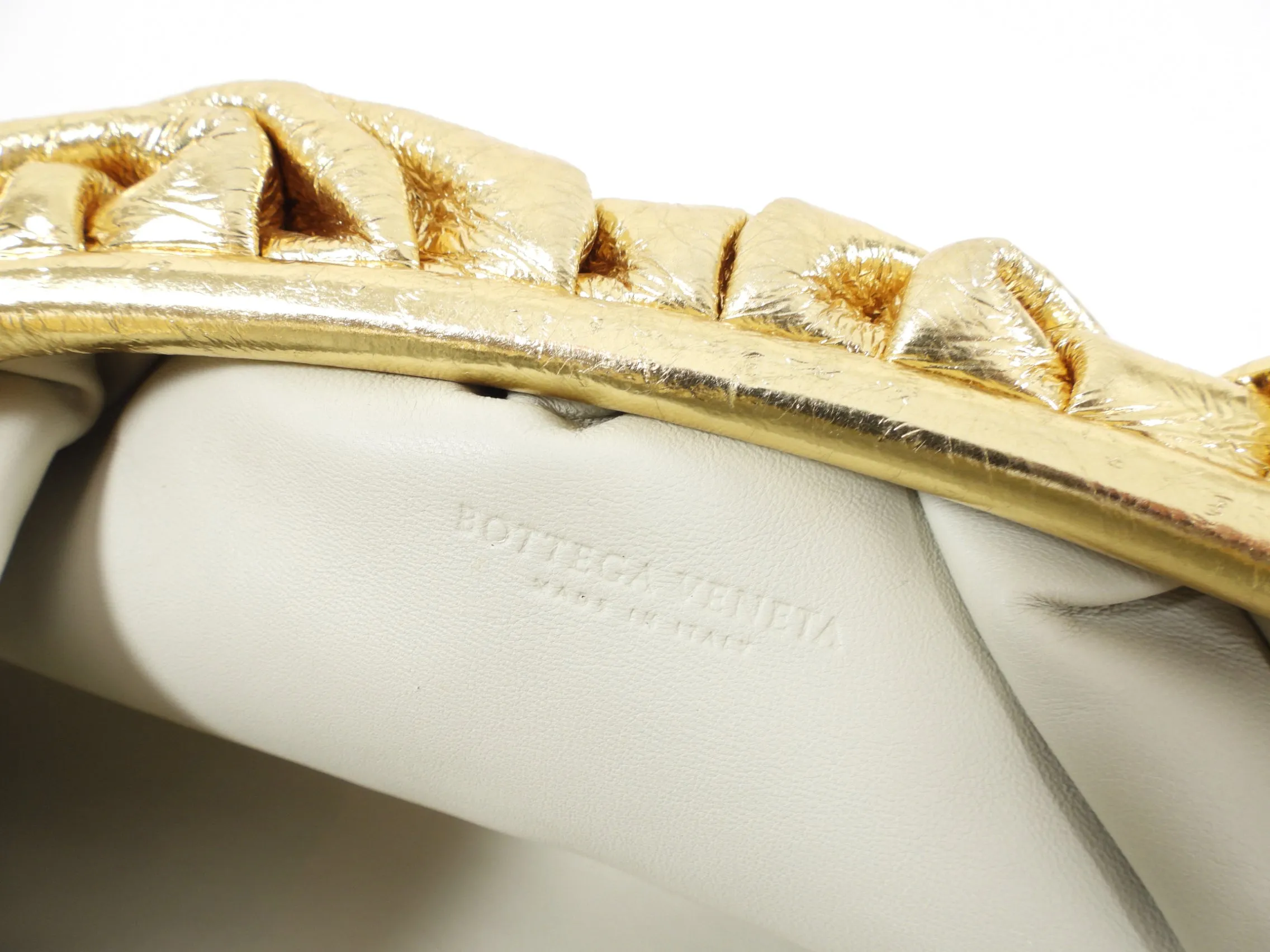 Bottega Veneta Gold Oro Wrinkle Large Leather The Pouch Clutch Bag