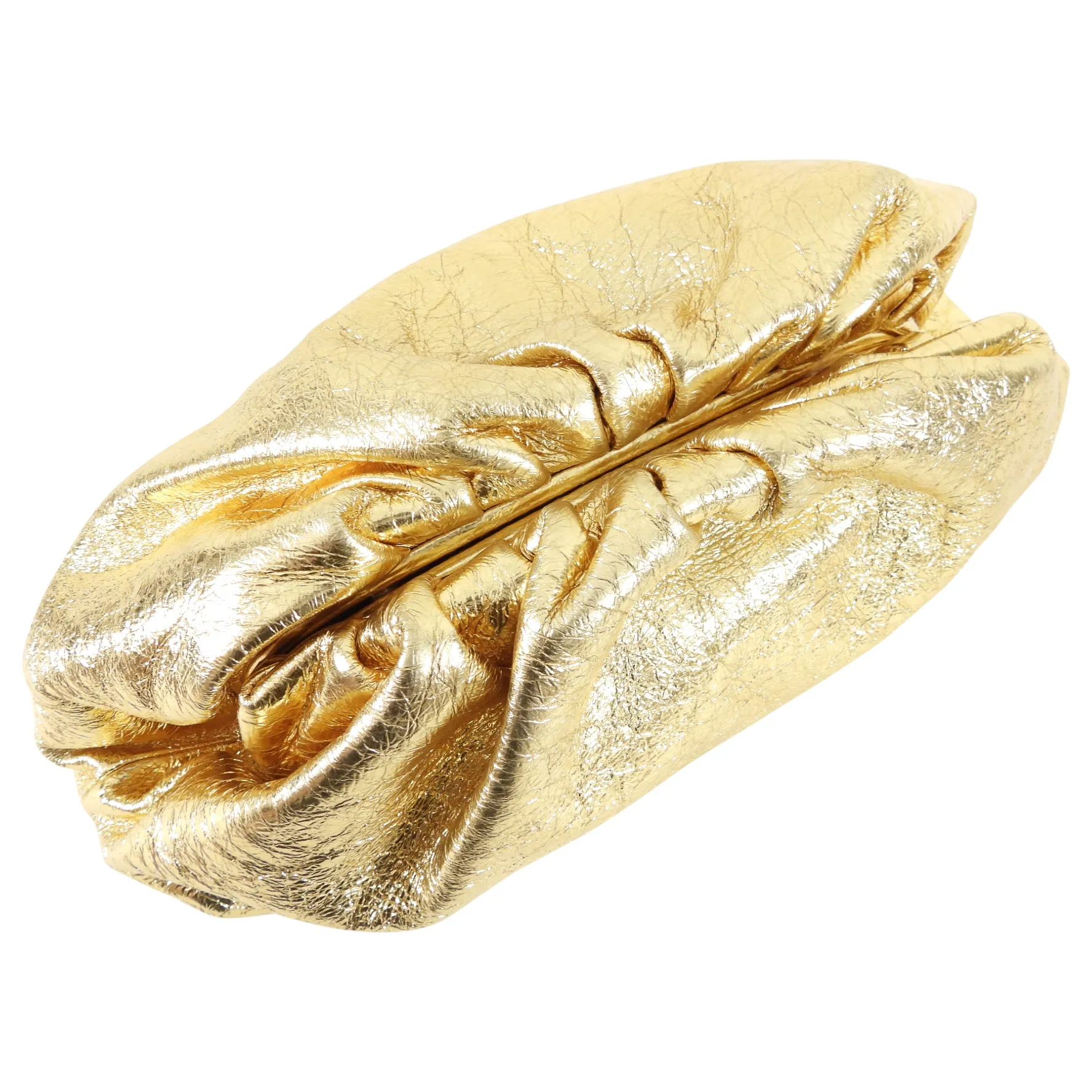 Bottega Veneta Gold Oro Wrinkle Large Leather The Pouch Clutch Bag