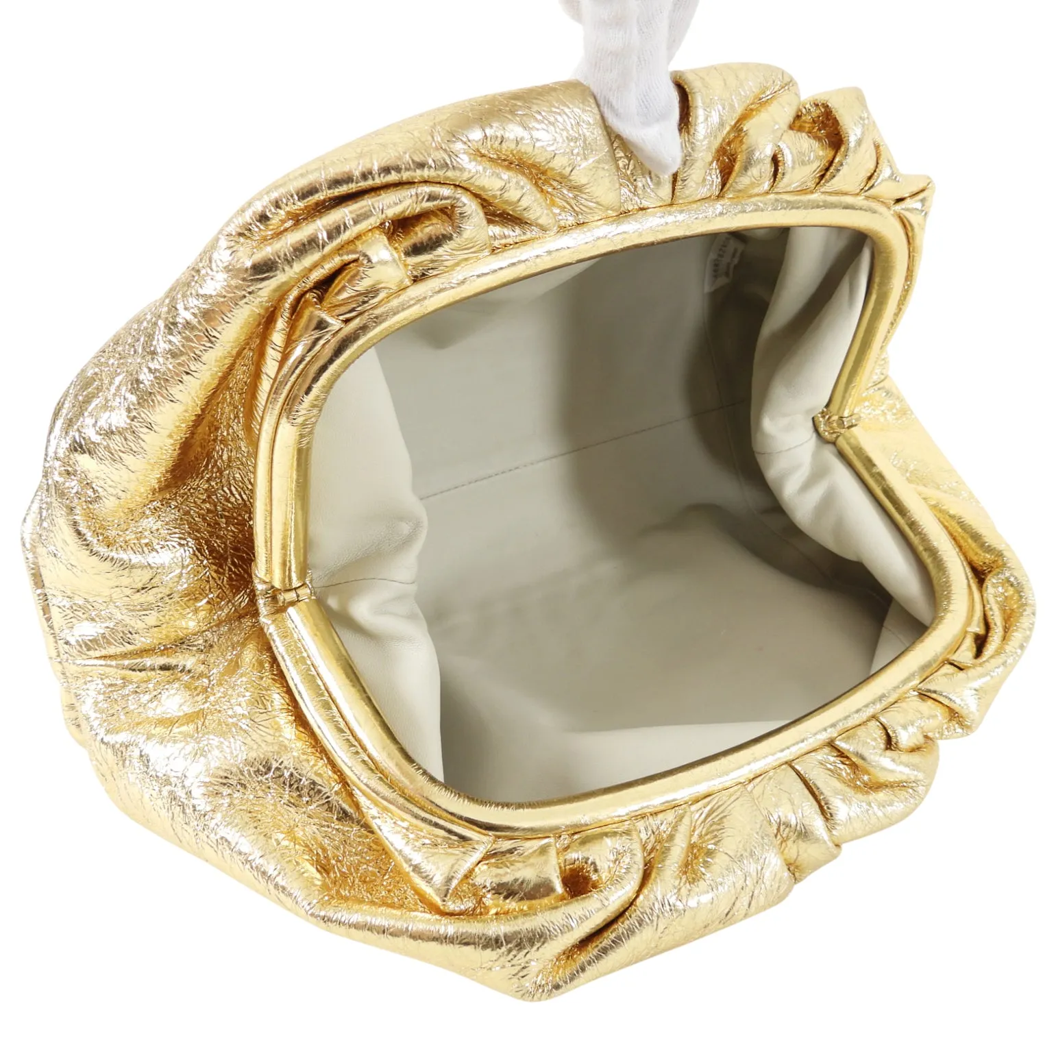 Bottega Veneta Gold Oro Wrinkle Large Leather The Pouch Clutch Bag