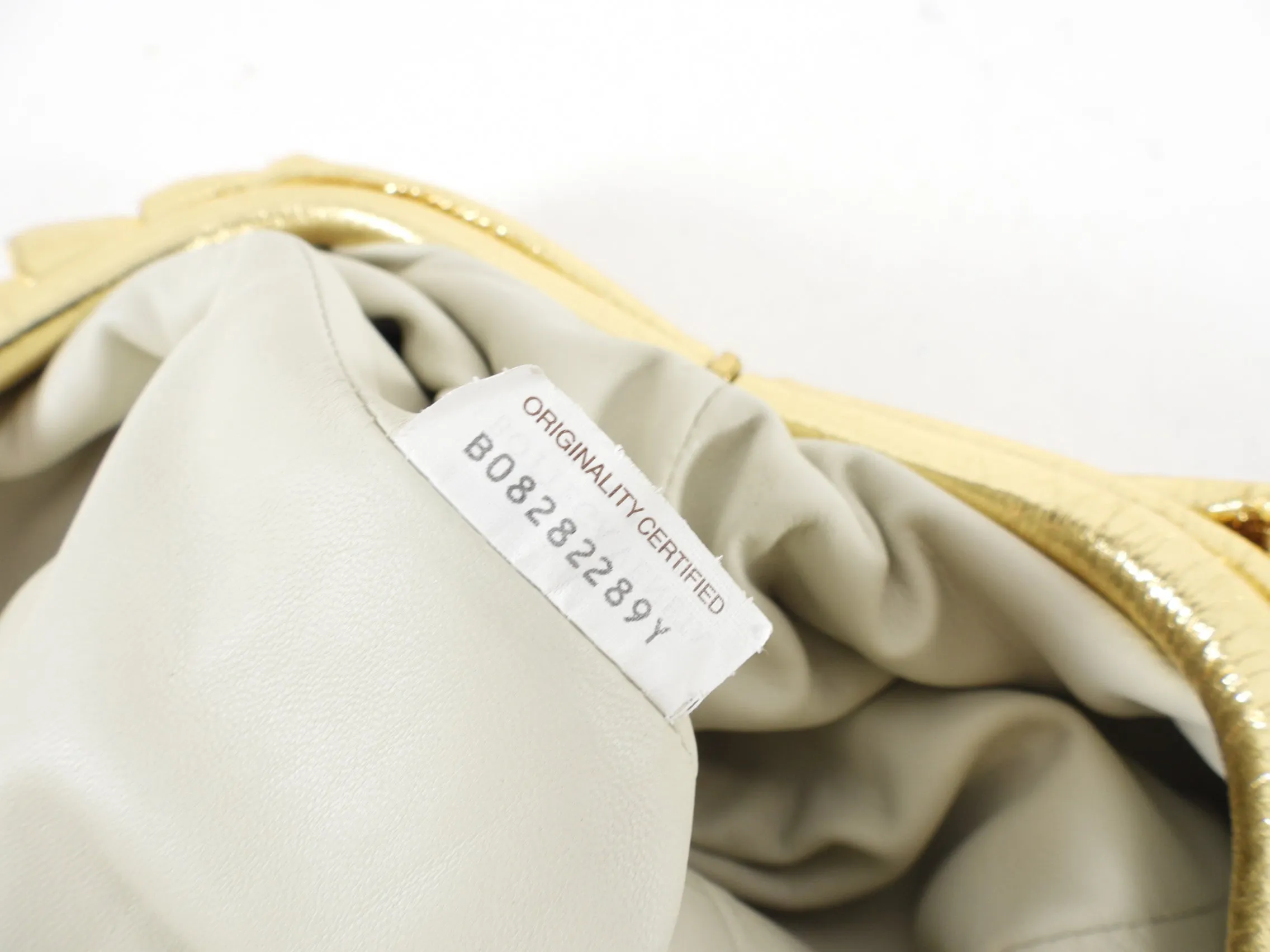 Bottega Veneta Gold Oro Wrinkle Large Leather The Pouch Clutch Bag