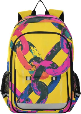 Boys Girls School Bag Colorful Chain Link Large Capacity Travel Backpack with Chest Strap
